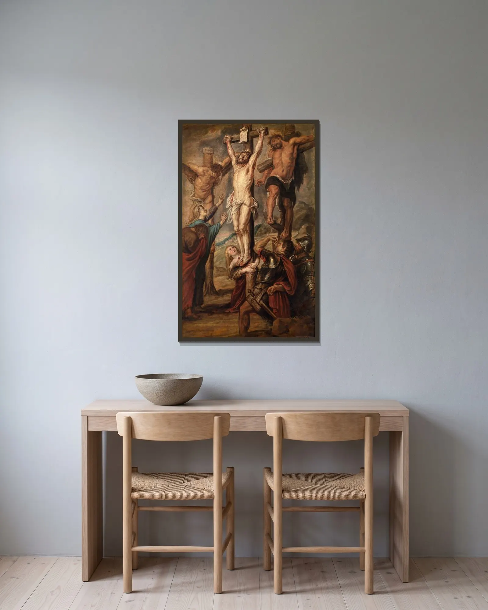 Calvary av Peter Paul Rubens inramad på en vägg