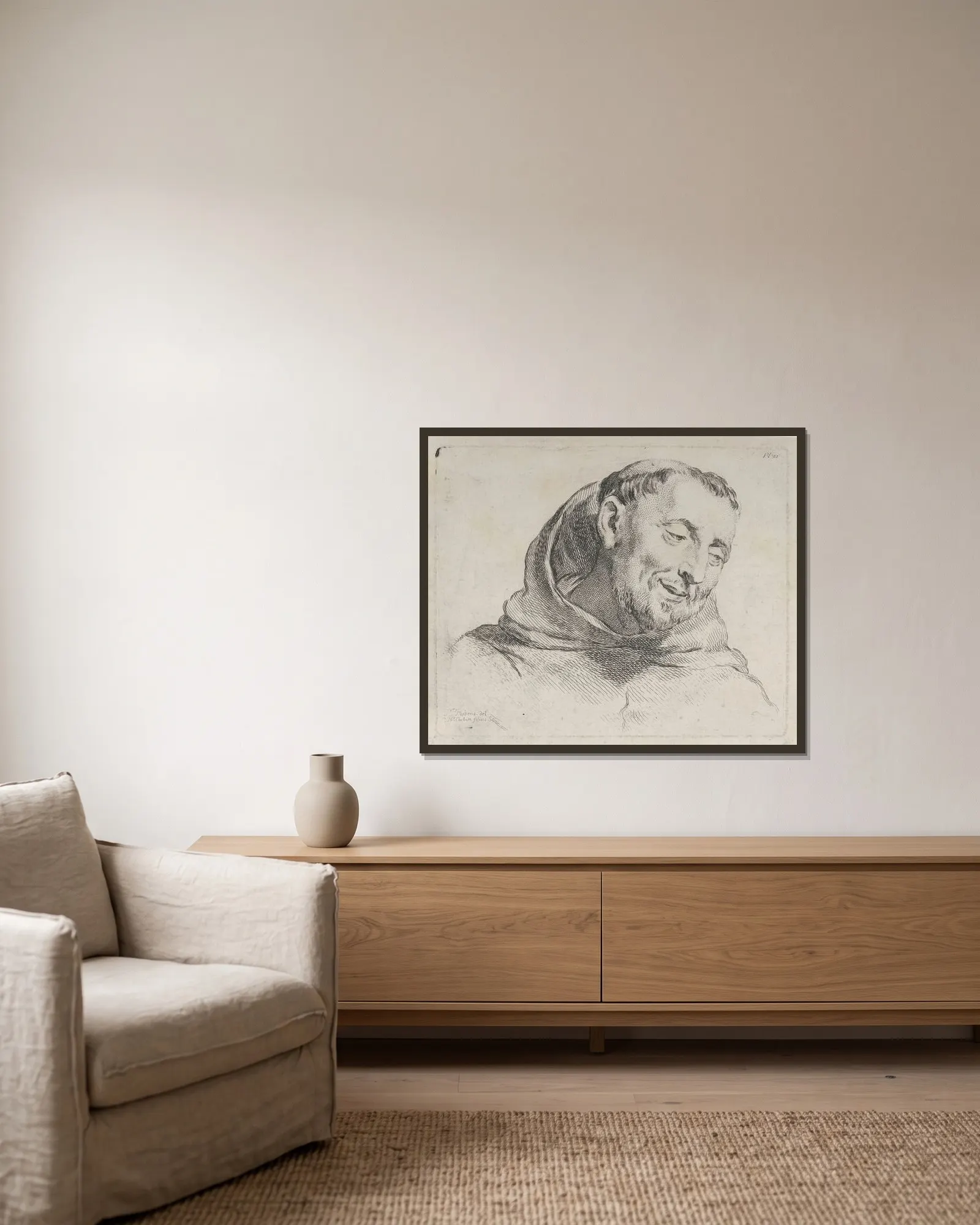 Capuchin Monk av Peter Paul Rubens inramad på en vägg