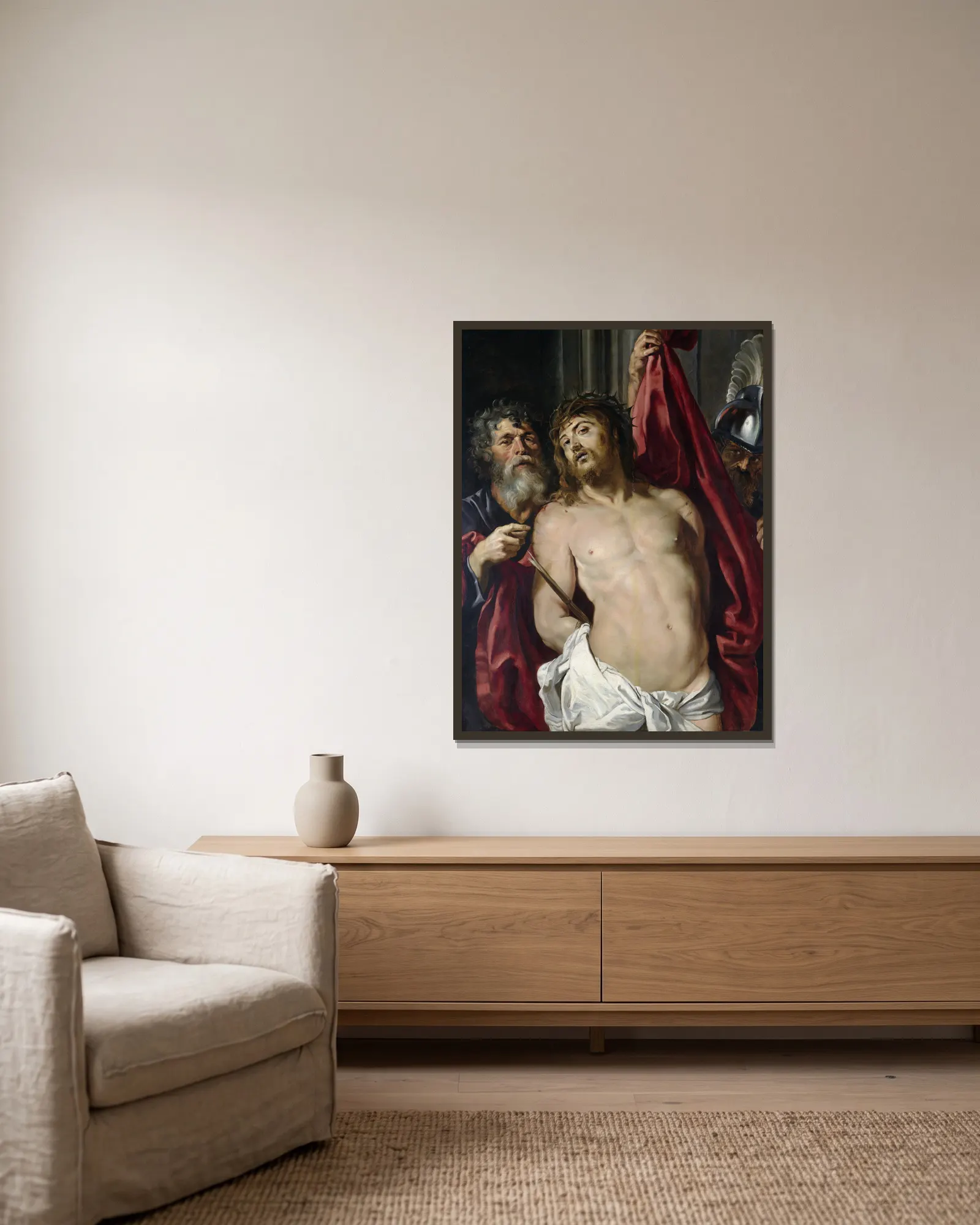 Ecce homo av Peter Paul Rubens inramad på en vägg