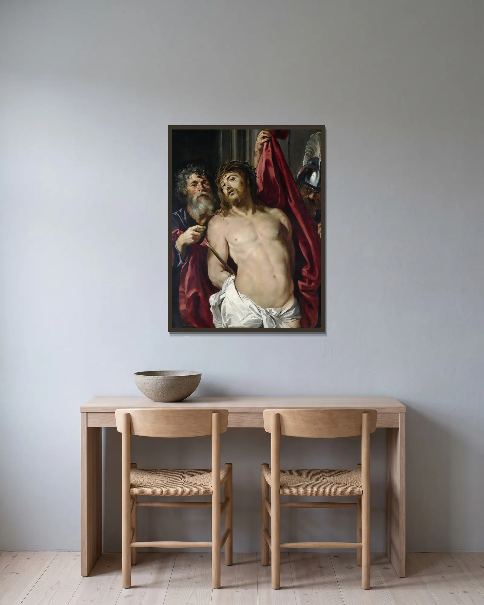 Ecce homo av Peter Paul Rubens inramad på en vägg