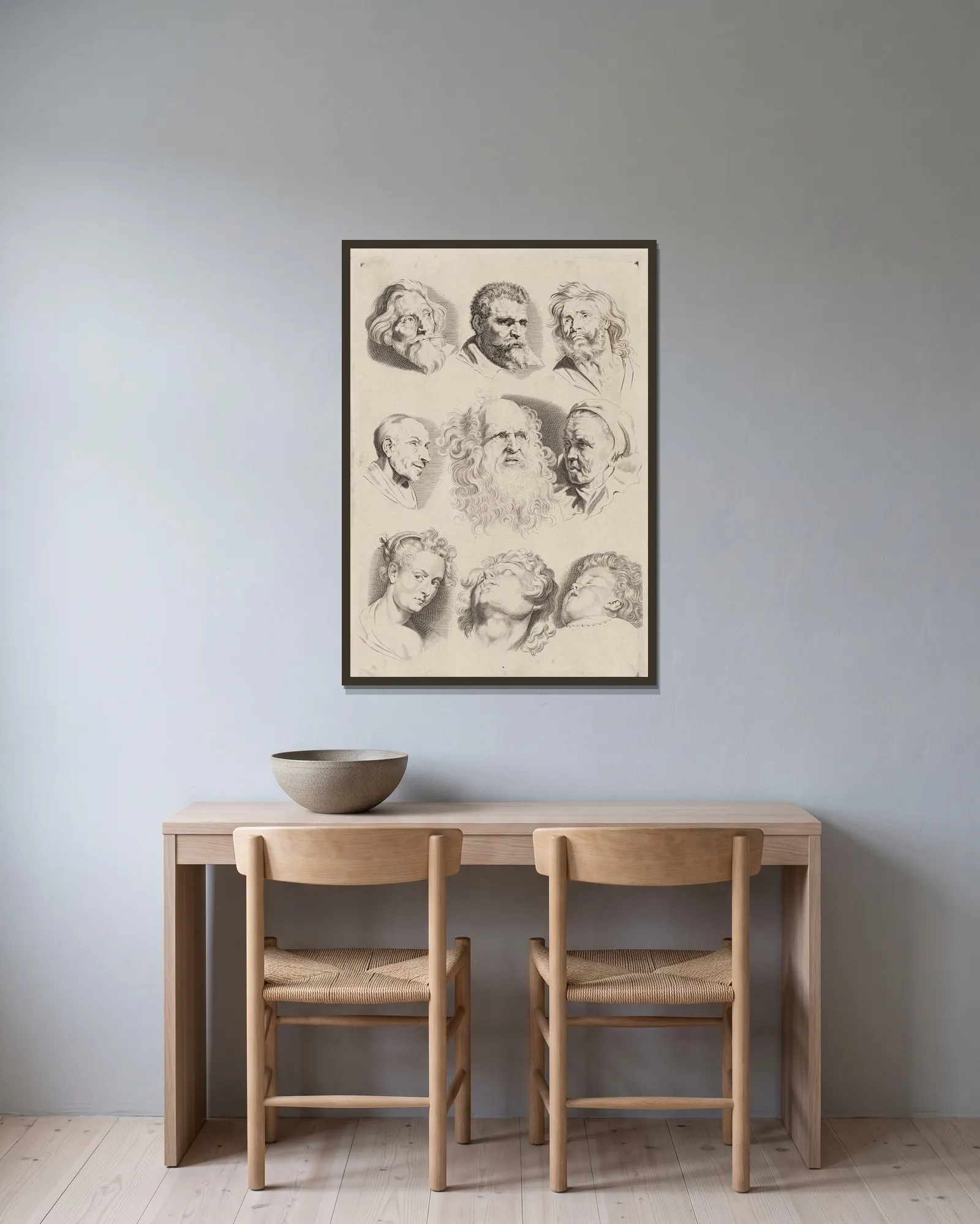 Study of Heads – nr 1 av Peter Paul Rubens inramad på en vägg