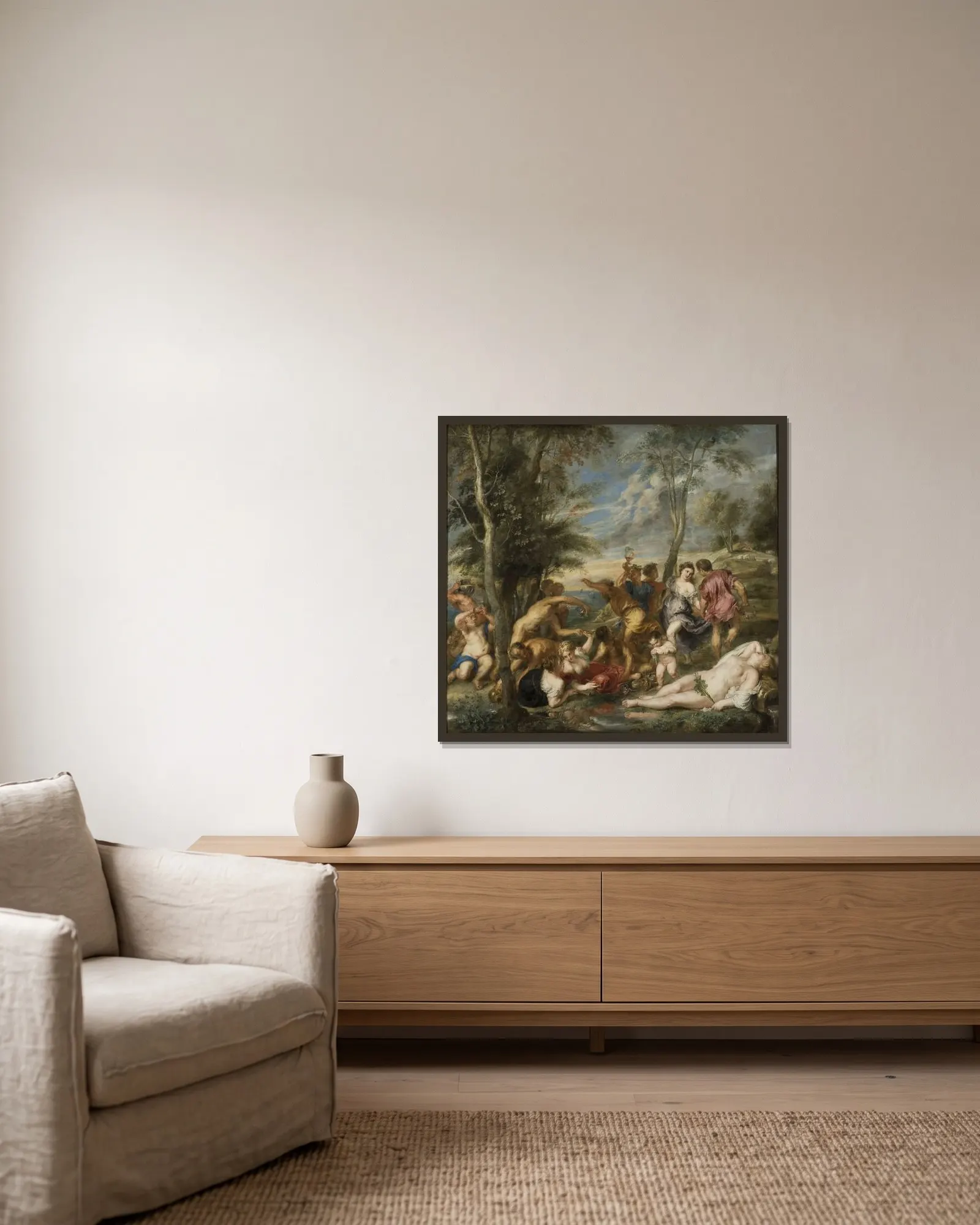 The Andrians av Peter Paul Rubens inramad på en vägg