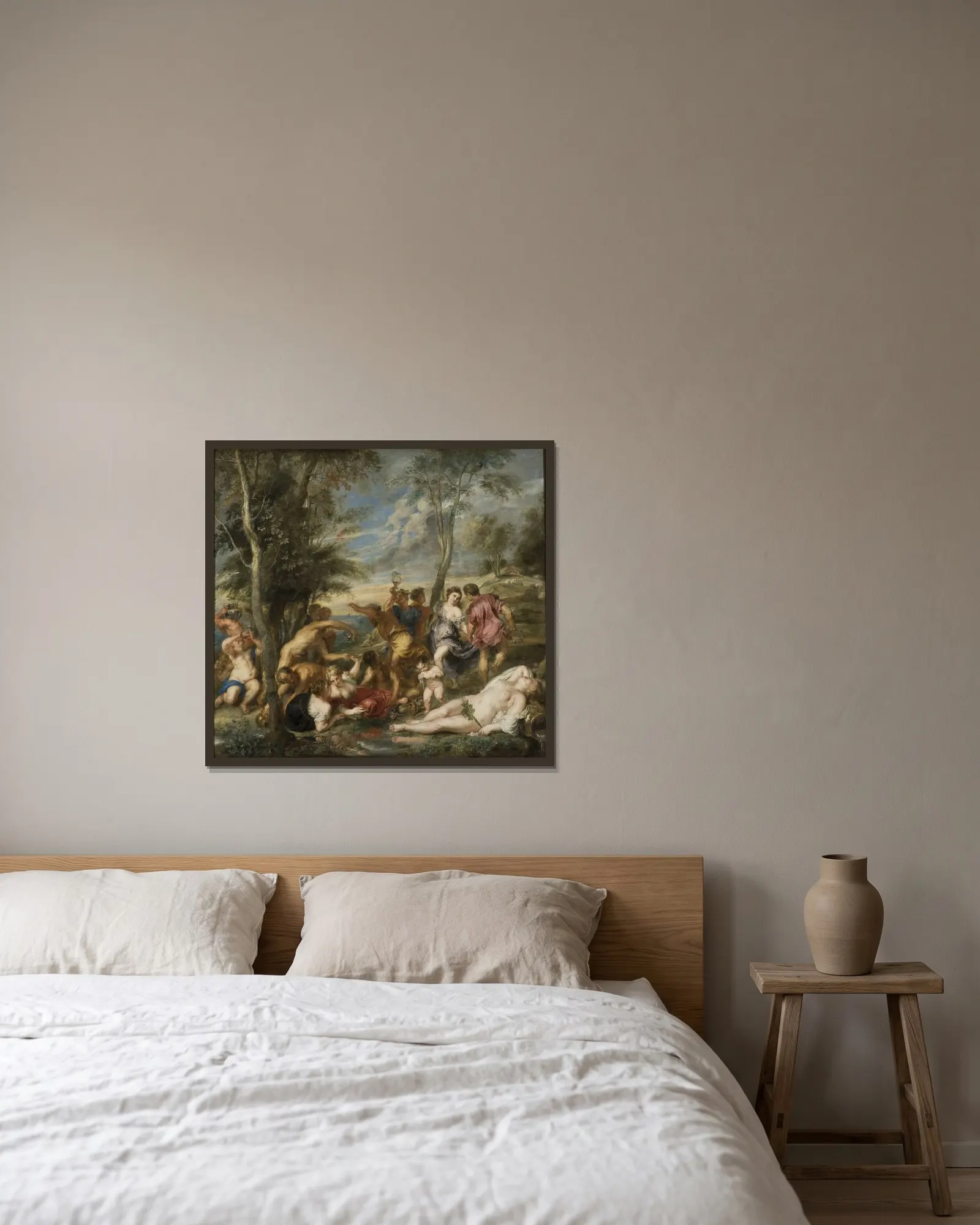 The Andrians av Peter Paul Rubens inramad på en vägg