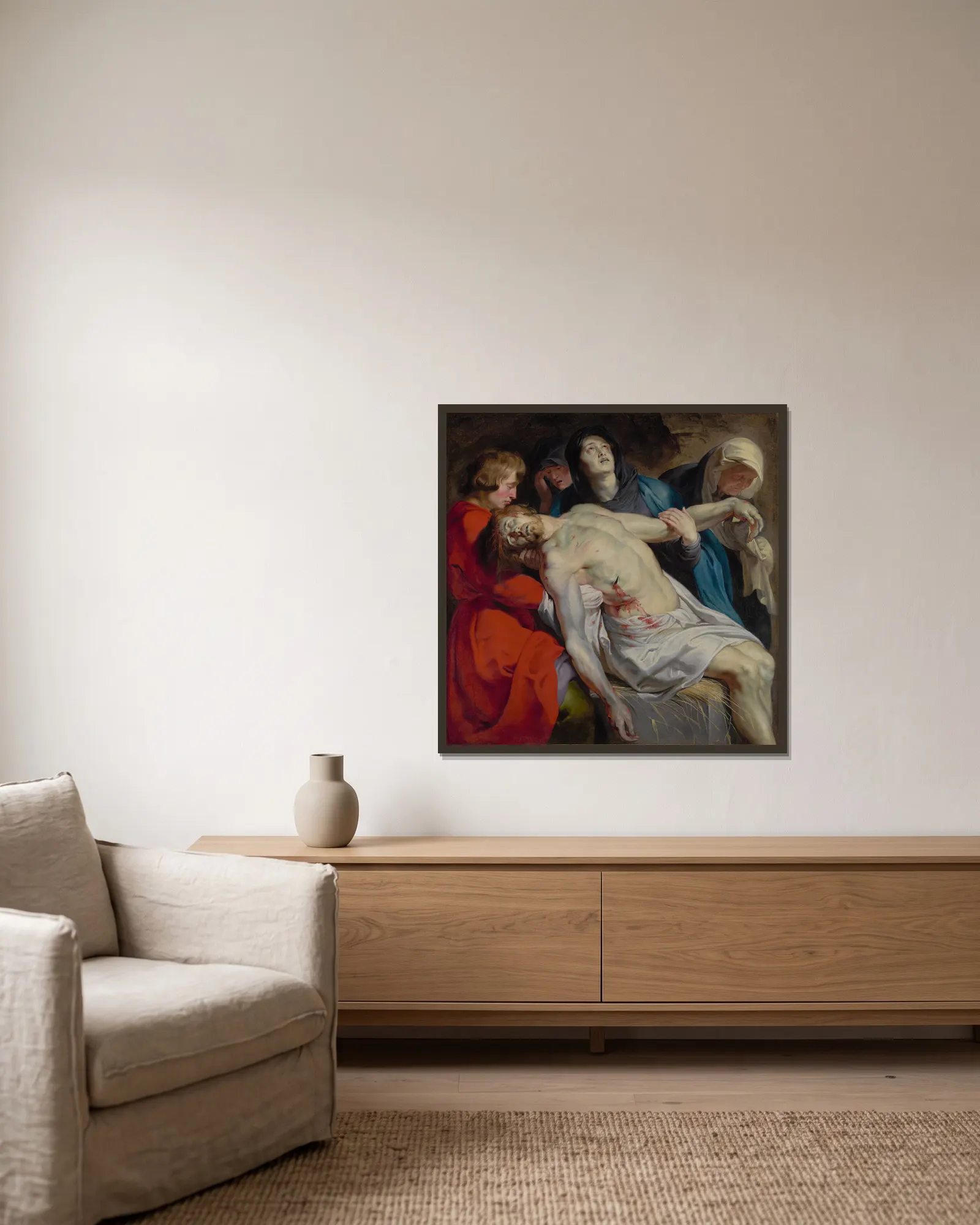 The Entombment av Peter Paul Rubens inramad på en vägg