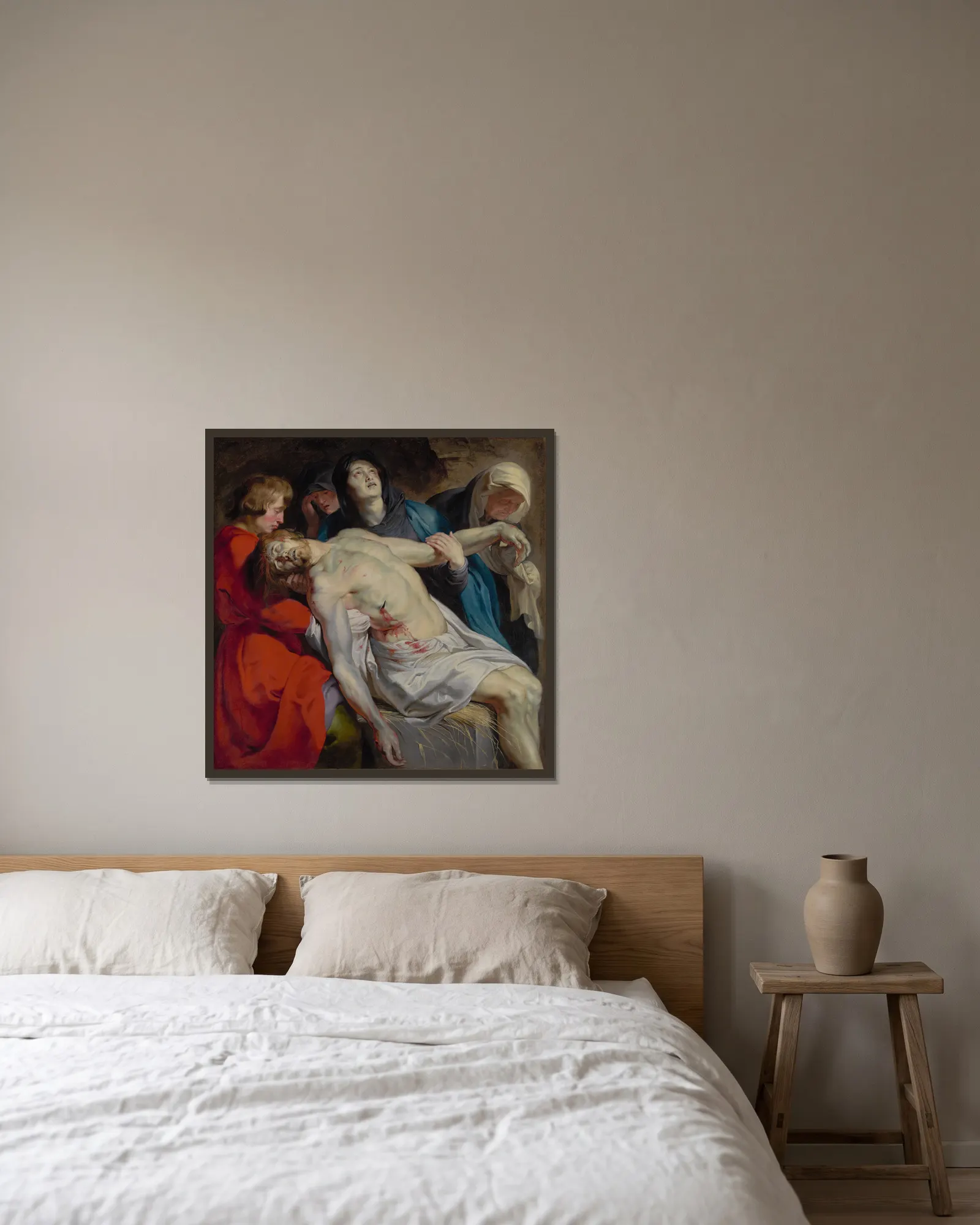 The Entombment av Peter Paul Rubens inramad på en vägg