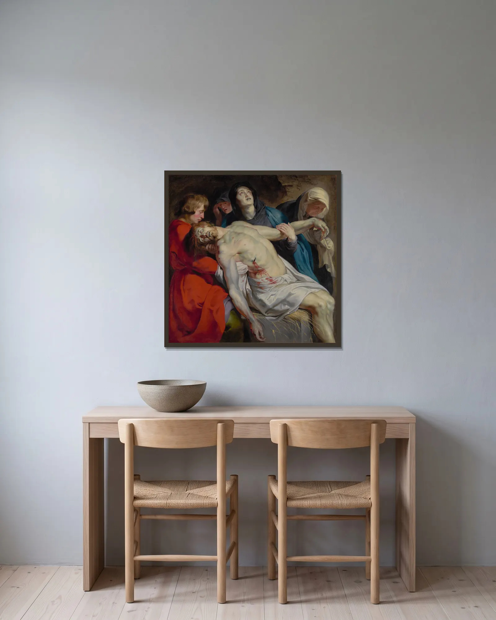 The Entombment av Peter Paul Rubens inramad på en vägg
