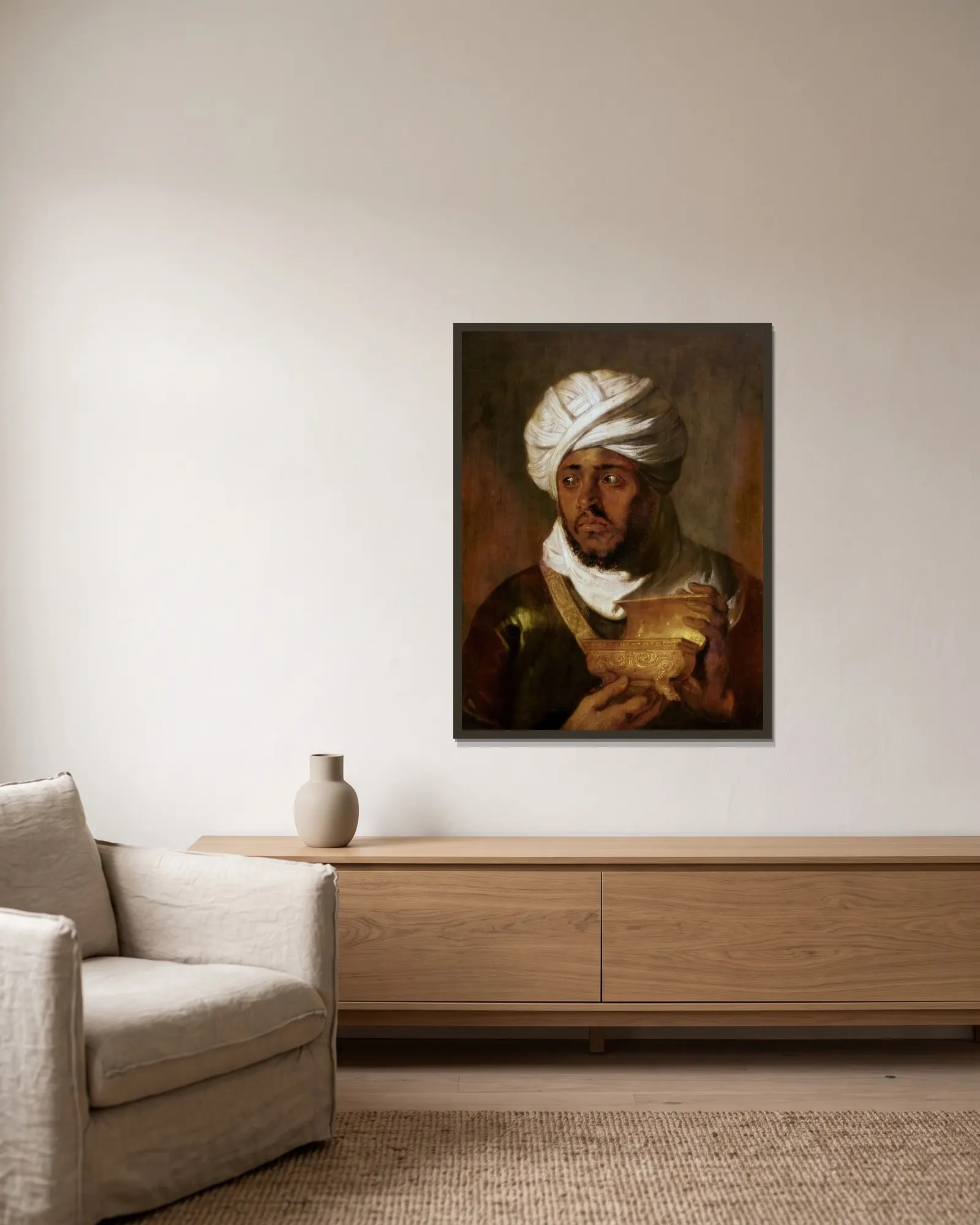 The Ethiopian king av Peter Paul Rubens inramad på en vägg