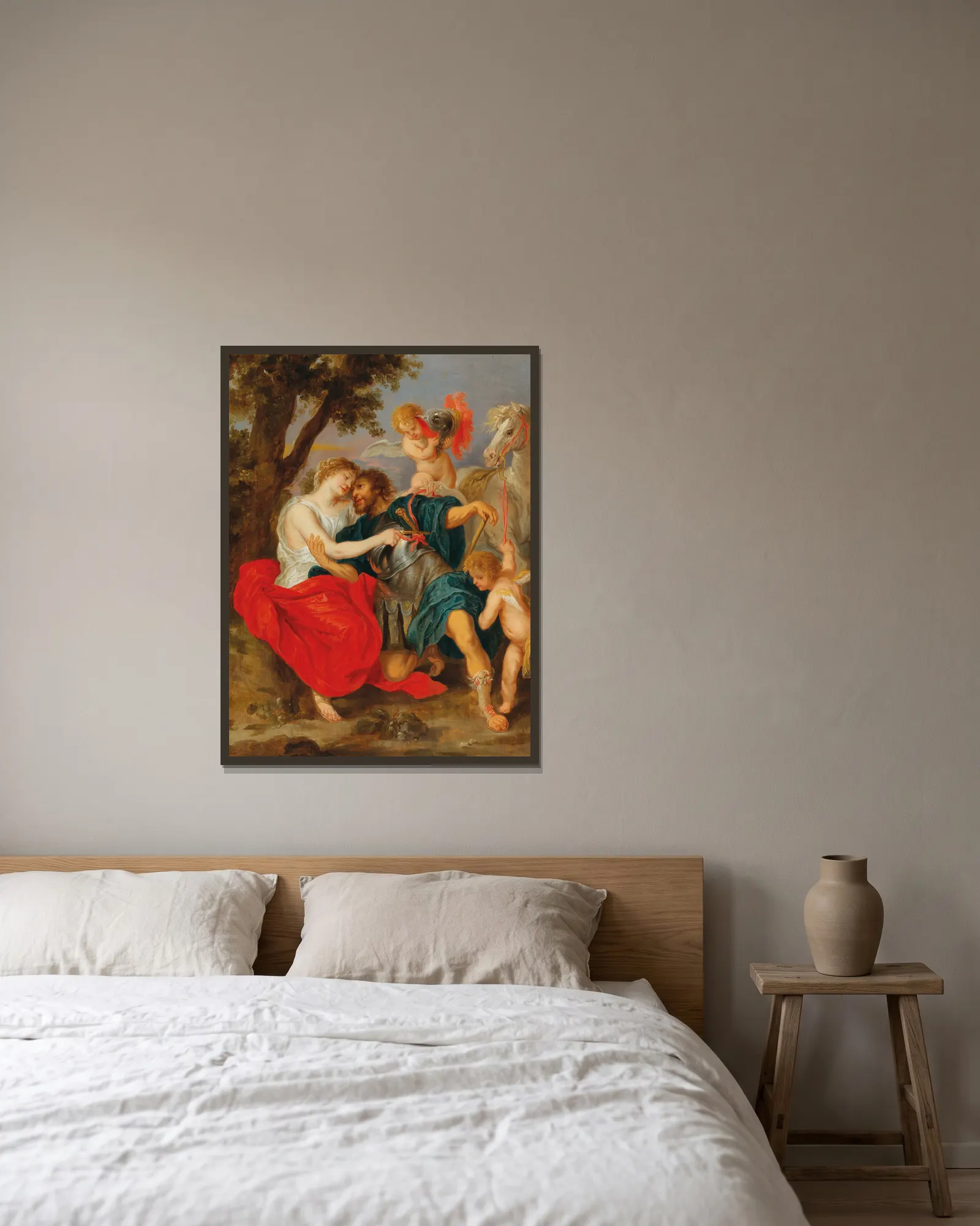 Venus disarming Mars av Follower of Peter Paul Rubens inramad på en vägg