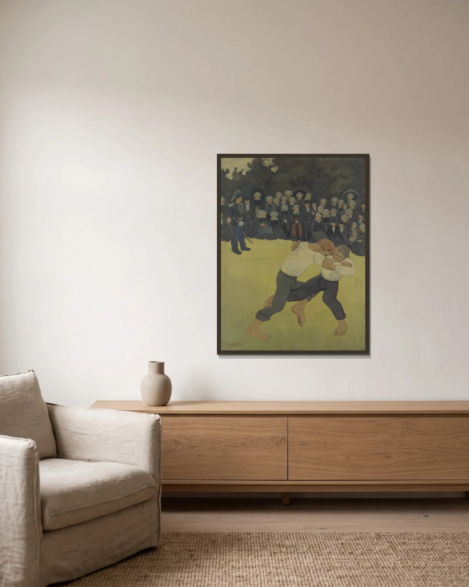 Breton Wrestling av Paul Sérusier inramad på en vägg