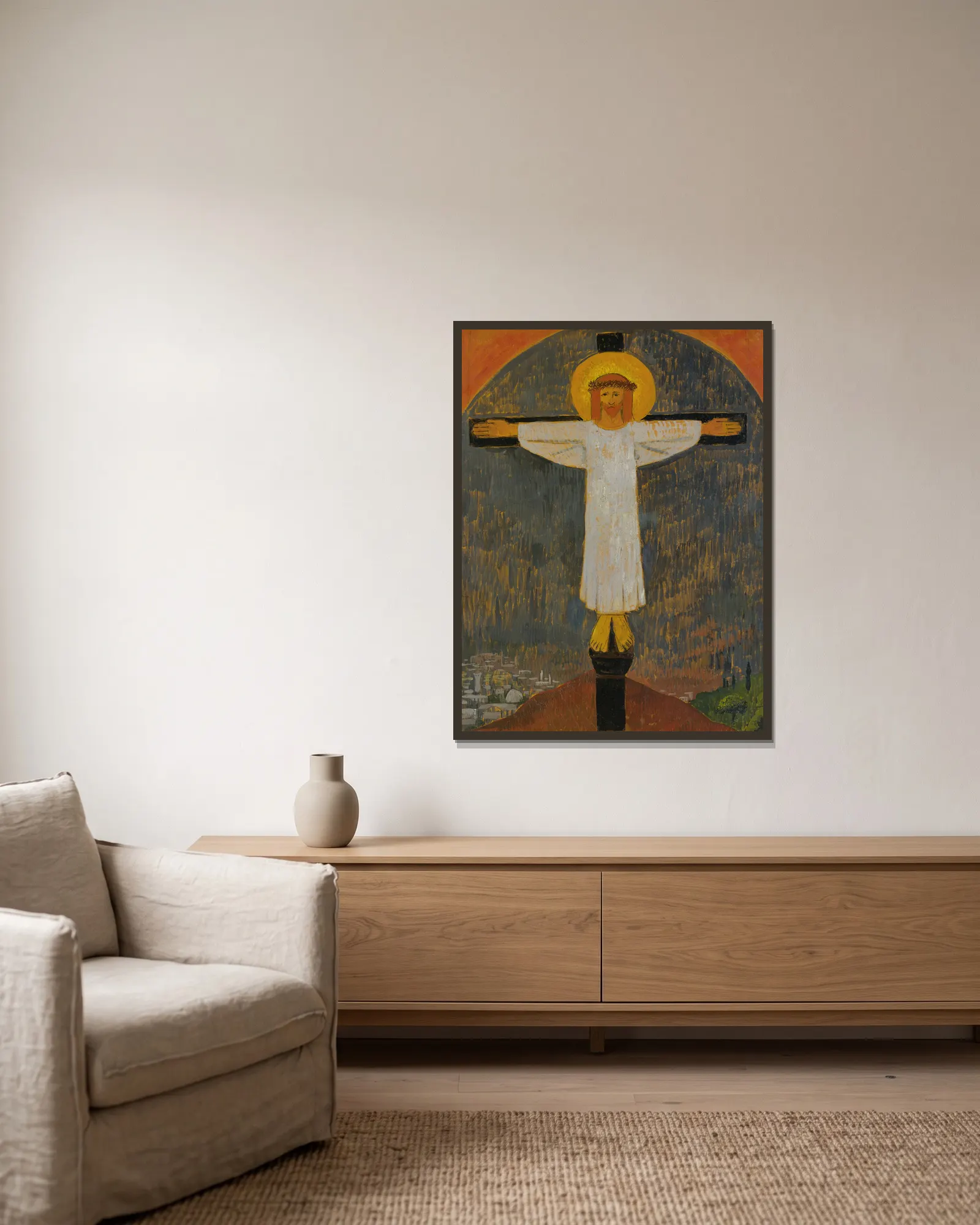 Le Christ Blanc av Paul Sérusier inramad på en vägg