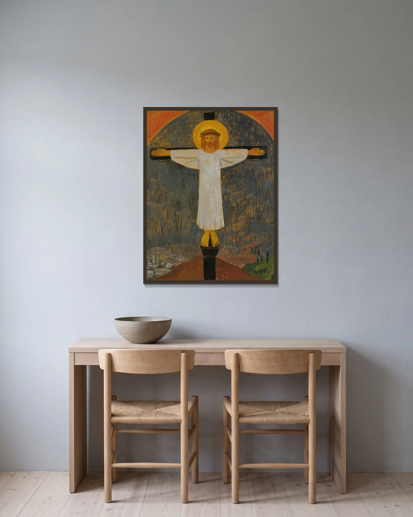 Le Christ Blanc av Paul Sérusier inramad på en vägg