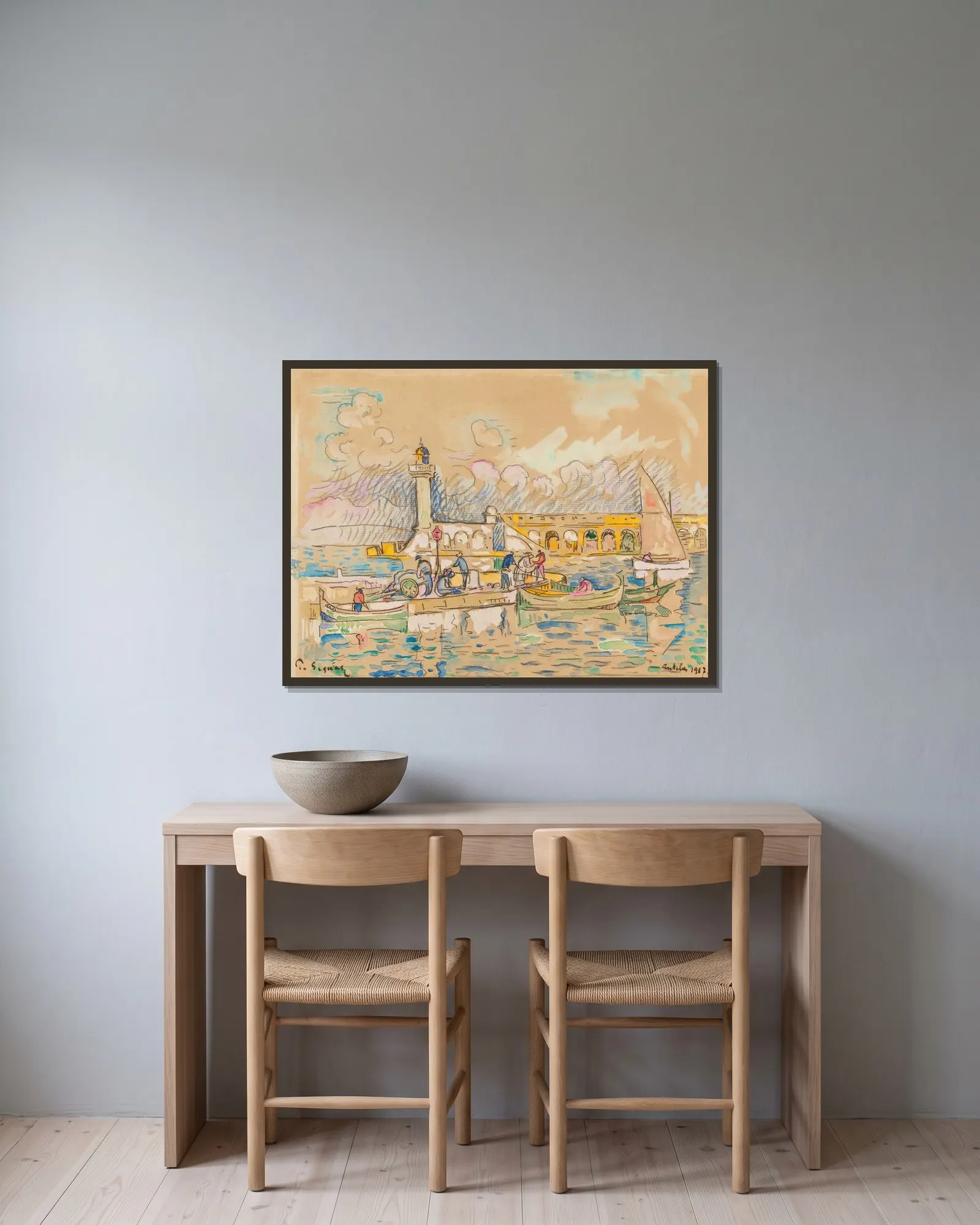 Antibes av Paul Signac inramad på en vägg