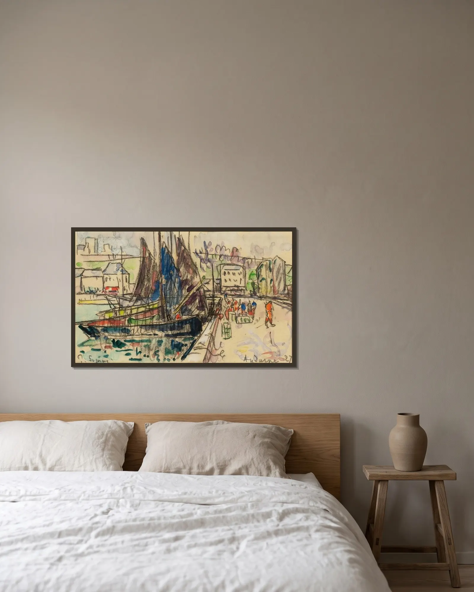 Audierne av Paul Signac inramad på en vägg