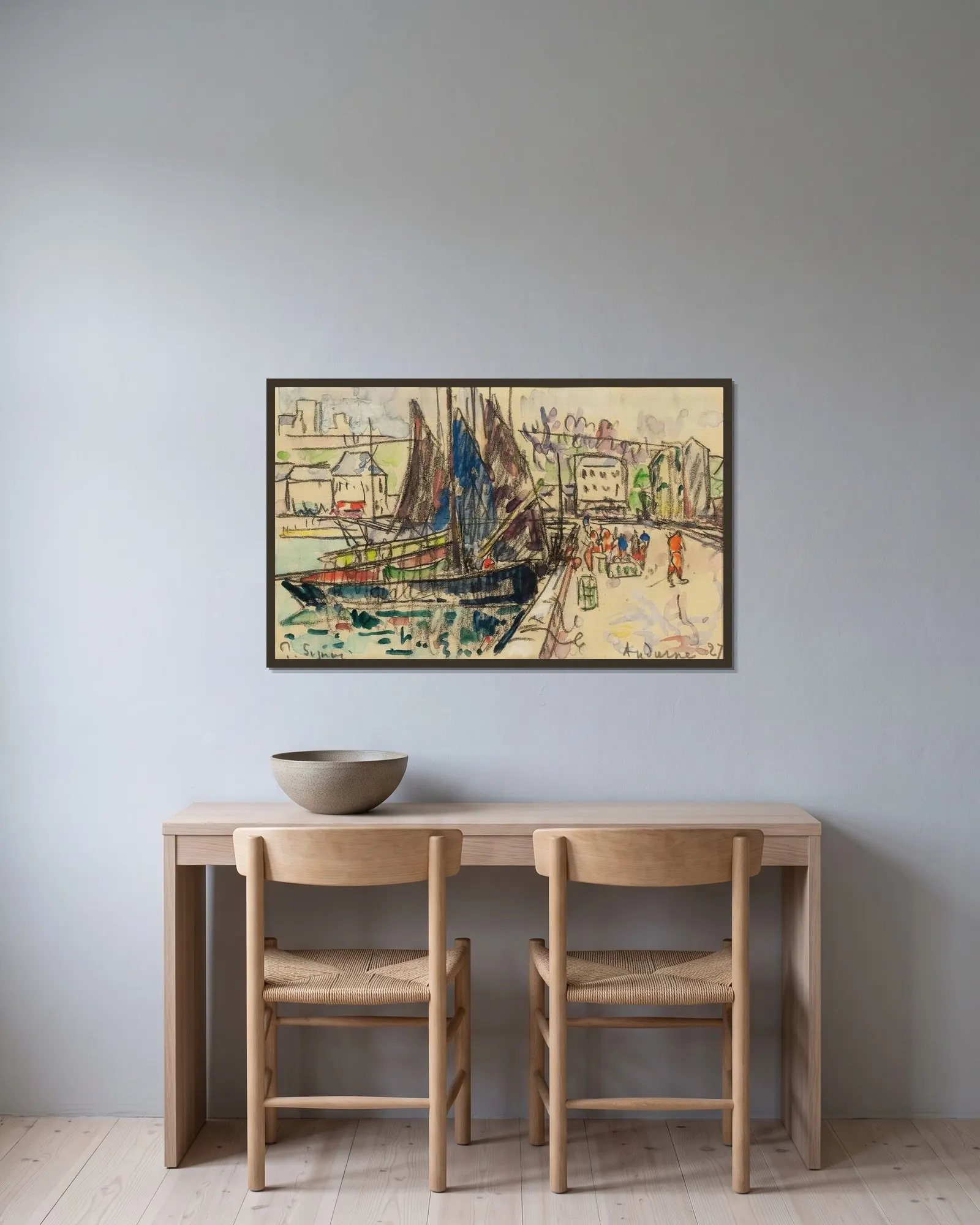Audierne av Paul Signac inramad på en vägg