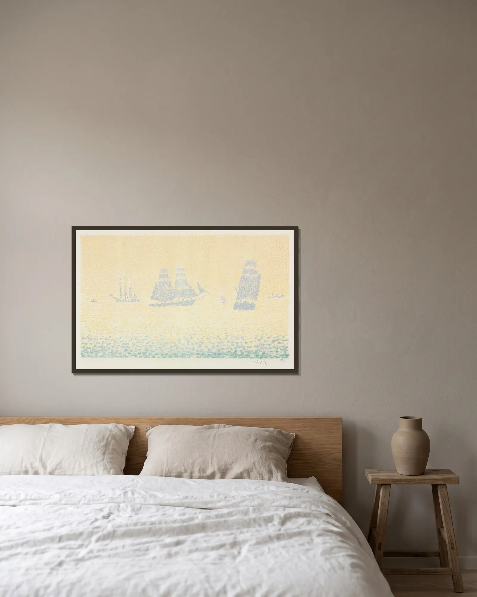 Boats av Paul Signac inramad på en vägg