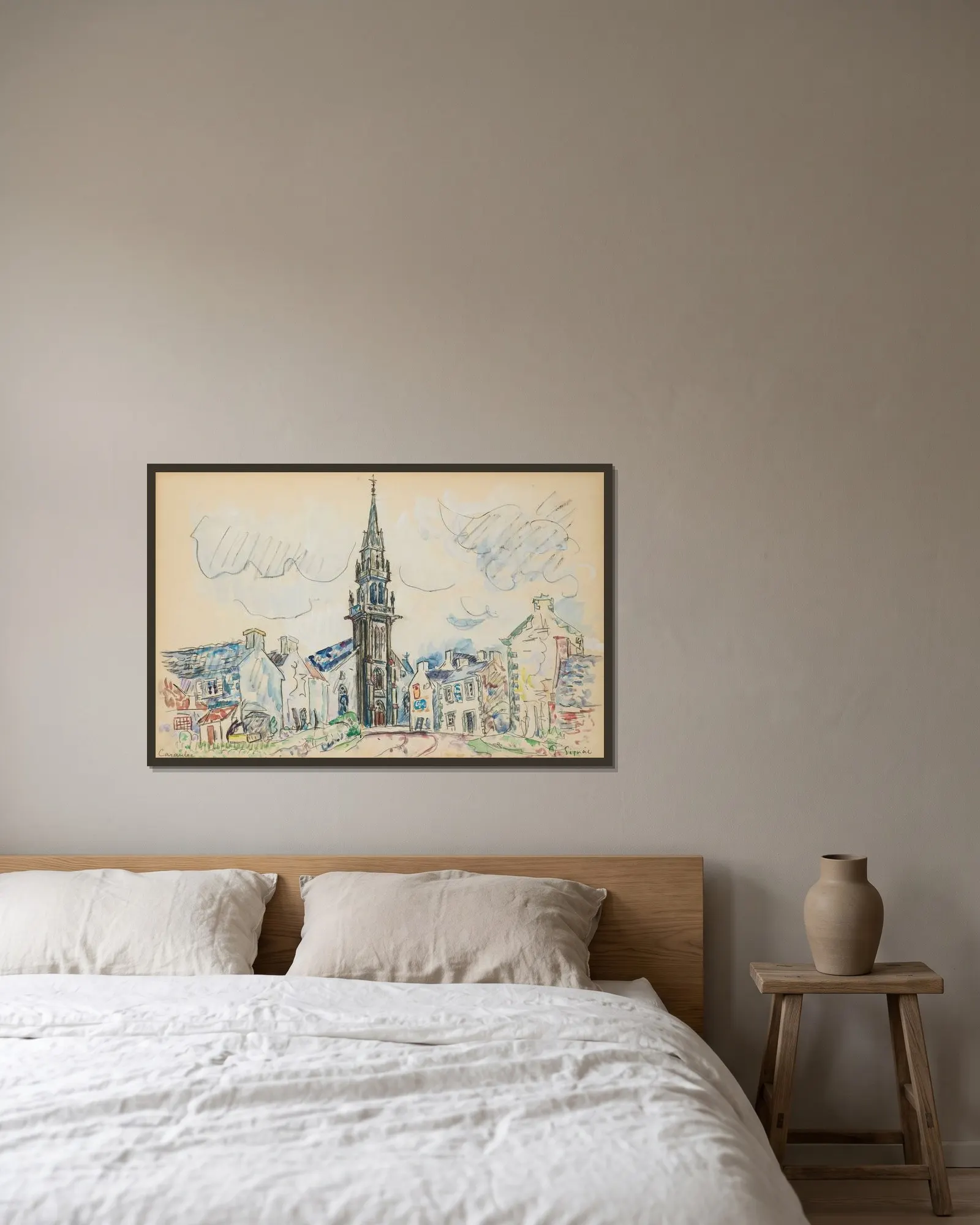 Carantec, l’église av Paul Signac inramad på en vägg