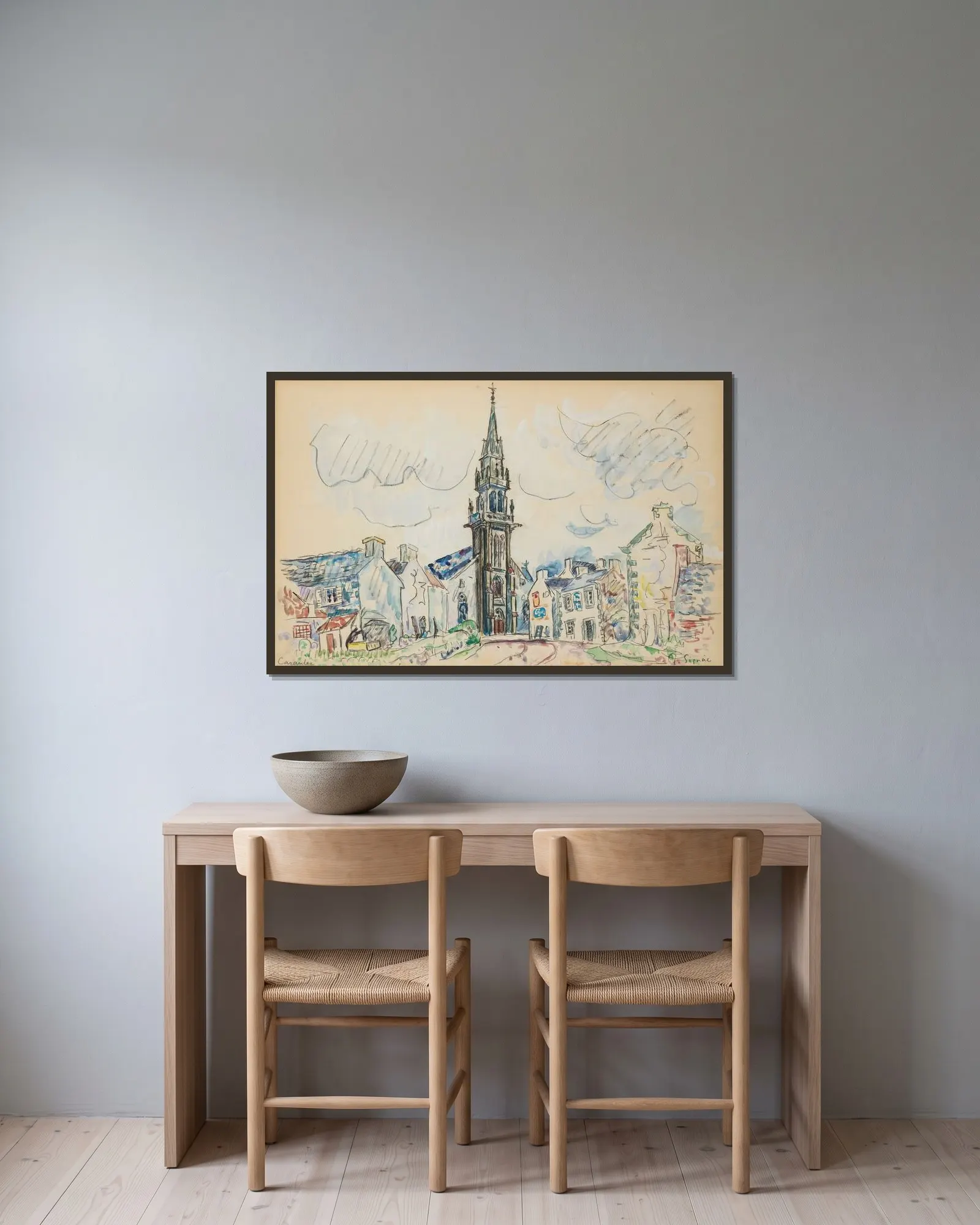 Carantec, l’église av Paul Signac inramad på en vägg