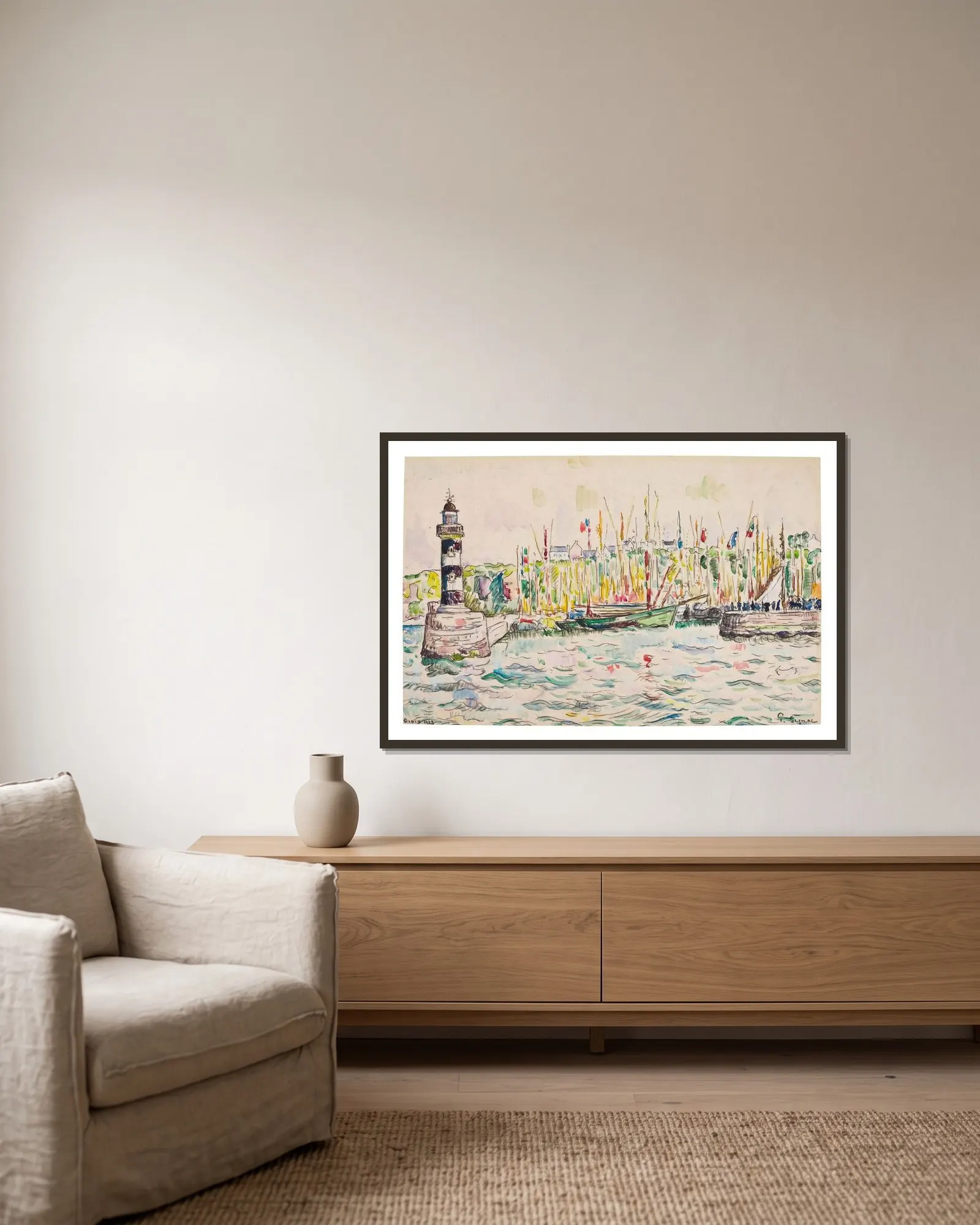 Groix, le phare av Paul Signac inramad på en vägg