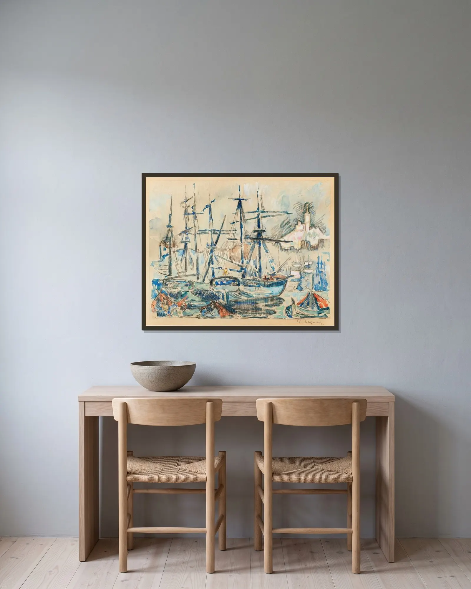 Marseille av Paul Signac inramad på en vägg