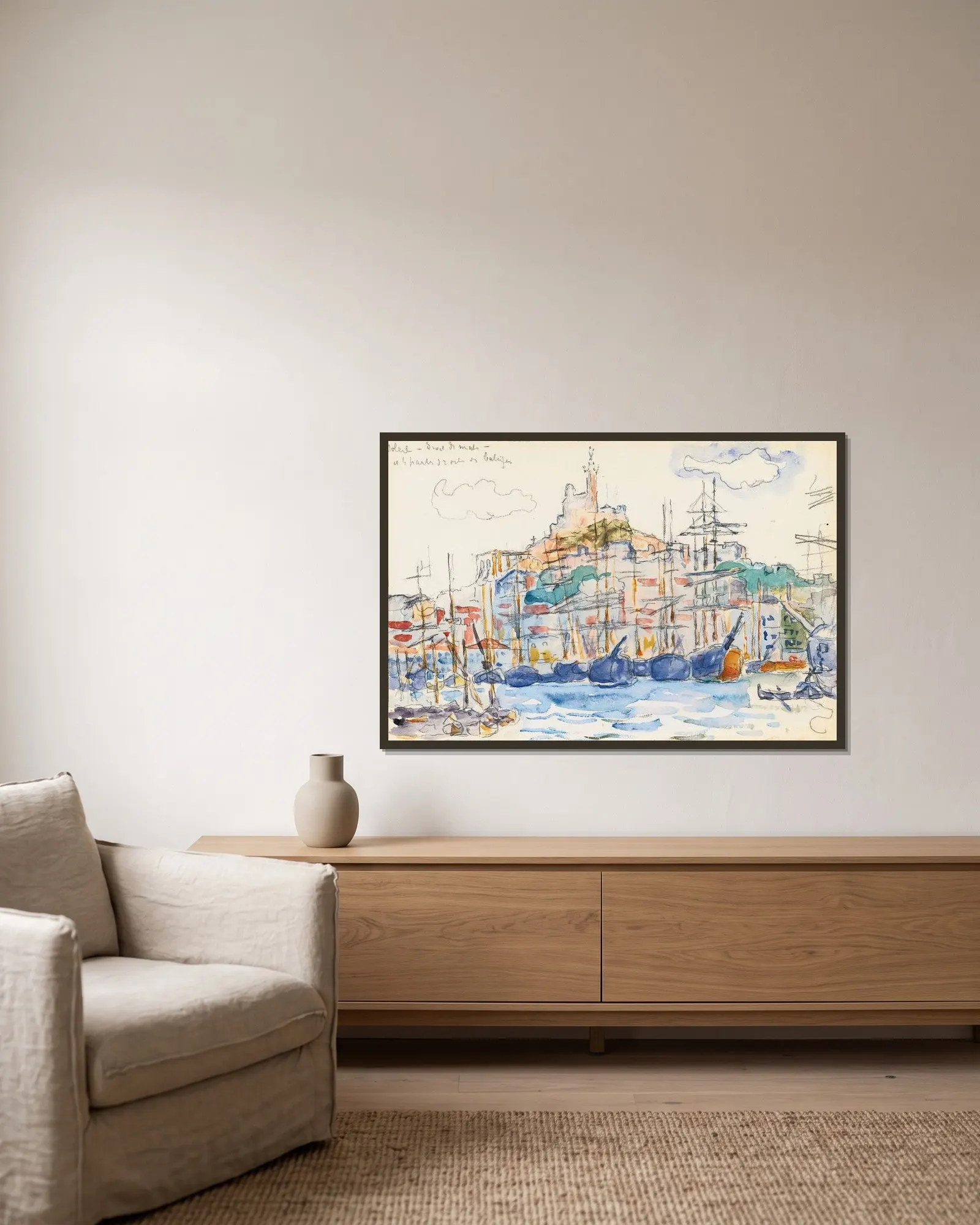 Marseilles av Paul Signac inramad på en vägg