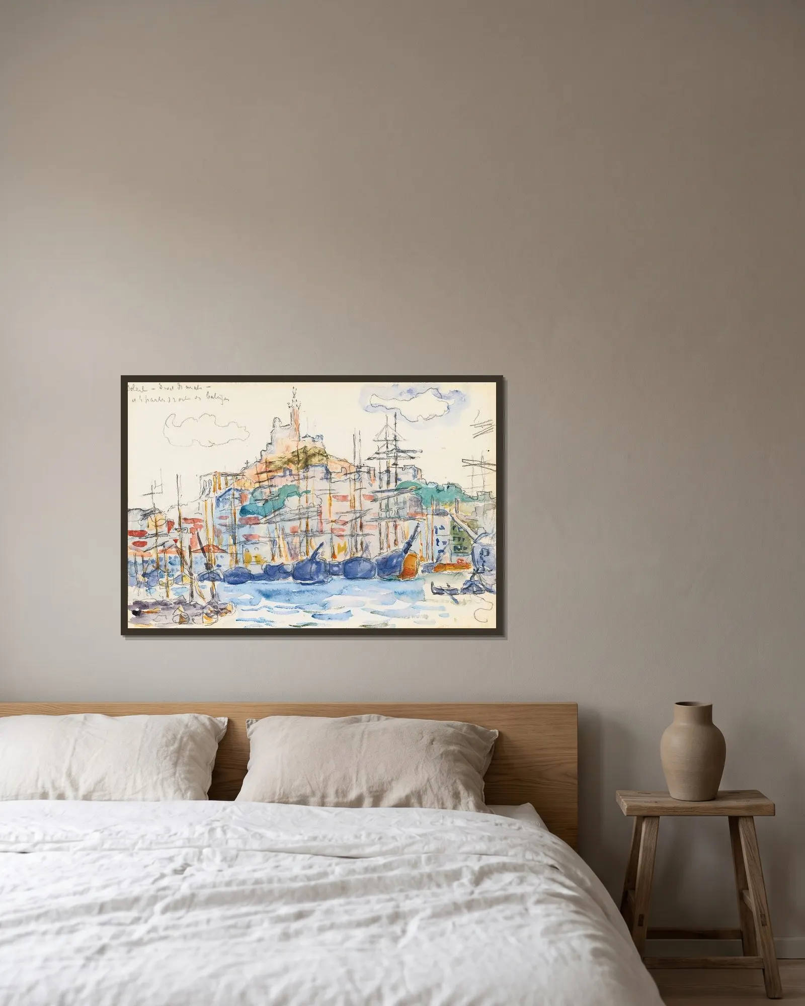 Marseilles av Paul Signac inramad på en vägg