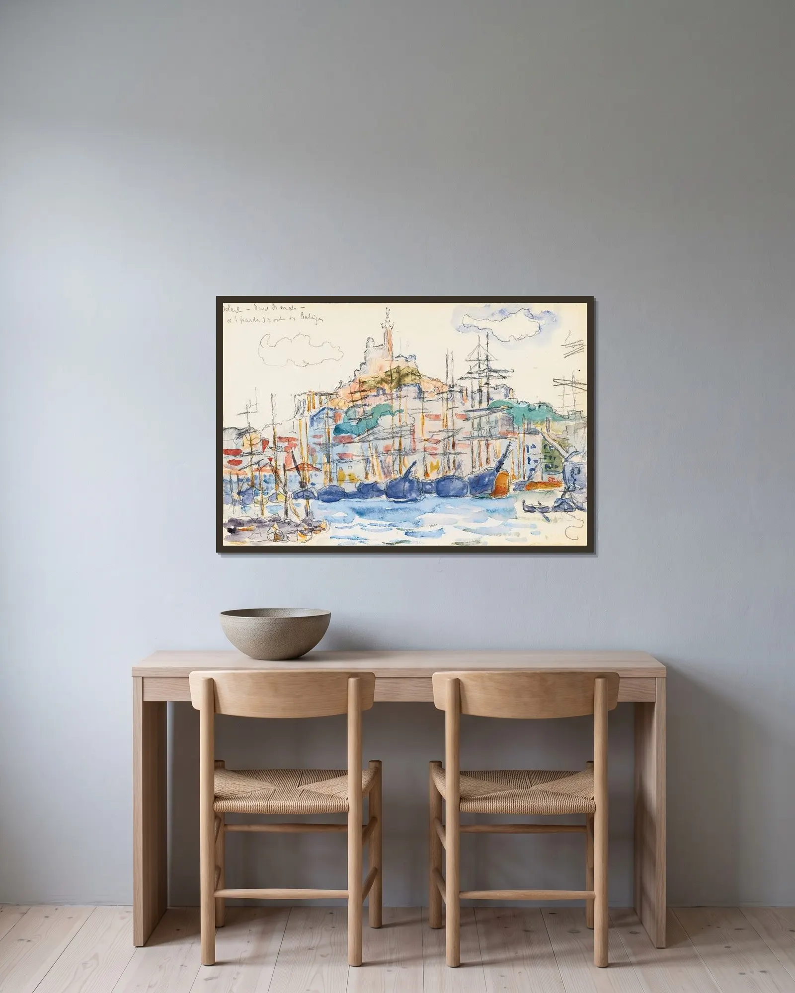 Marseilles av Paul Signac inramad på en vägg