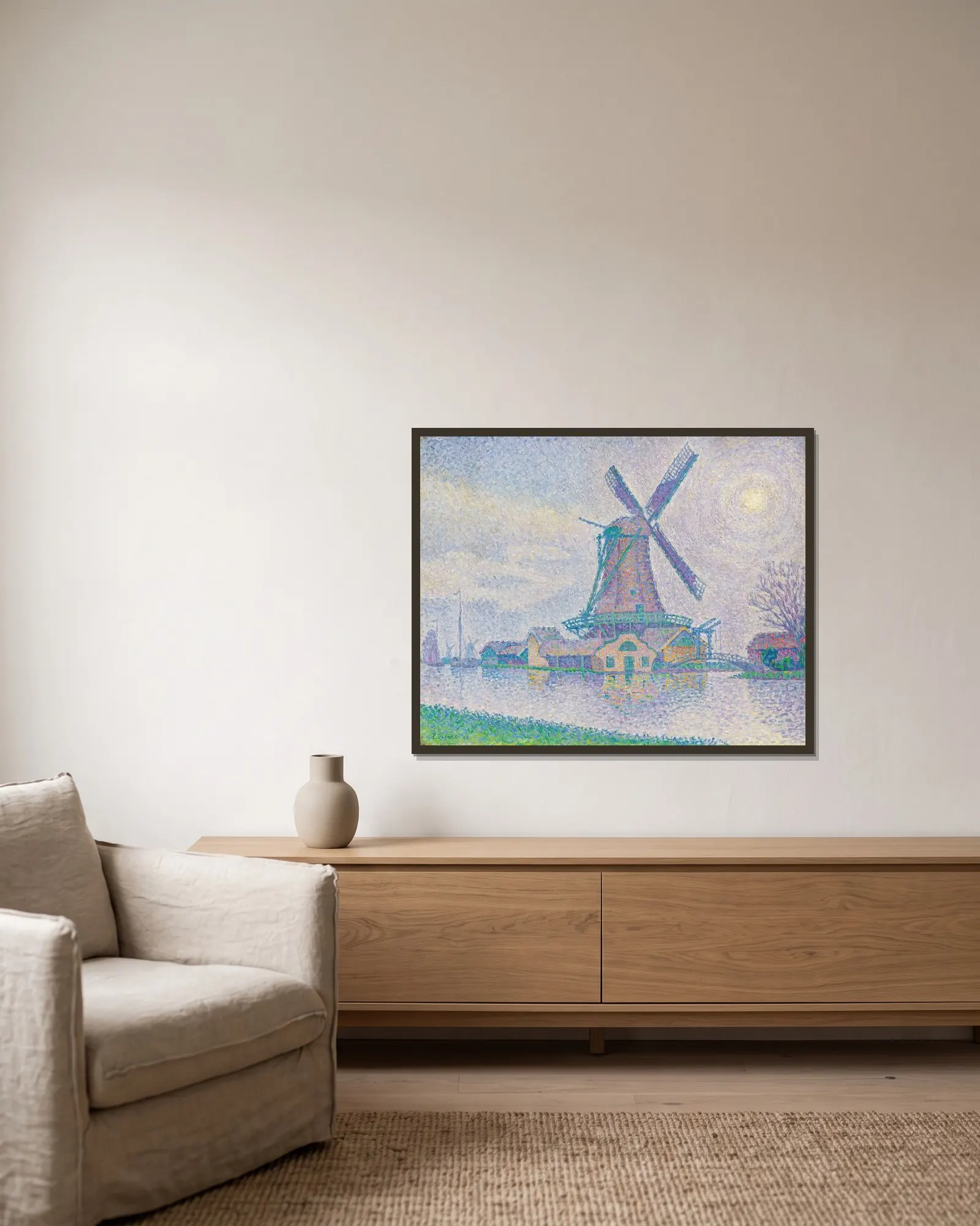 Moulin d’Edam av Paul Signac inramad på en vägg