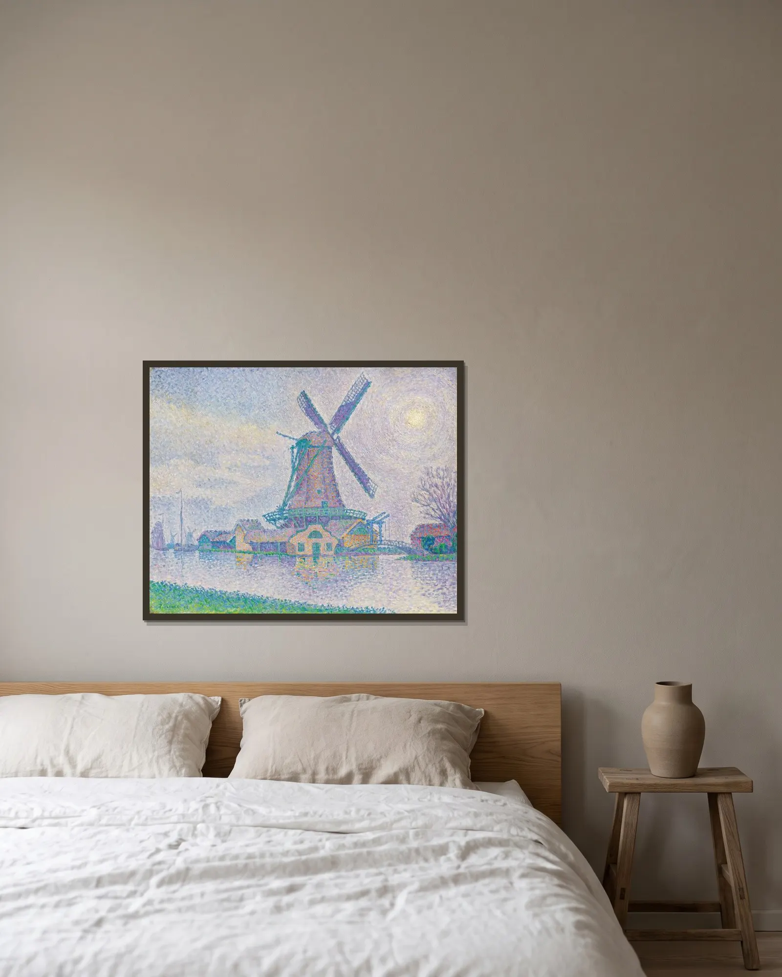 Moulin d’Edam av Paul Signac inramad på en vägg