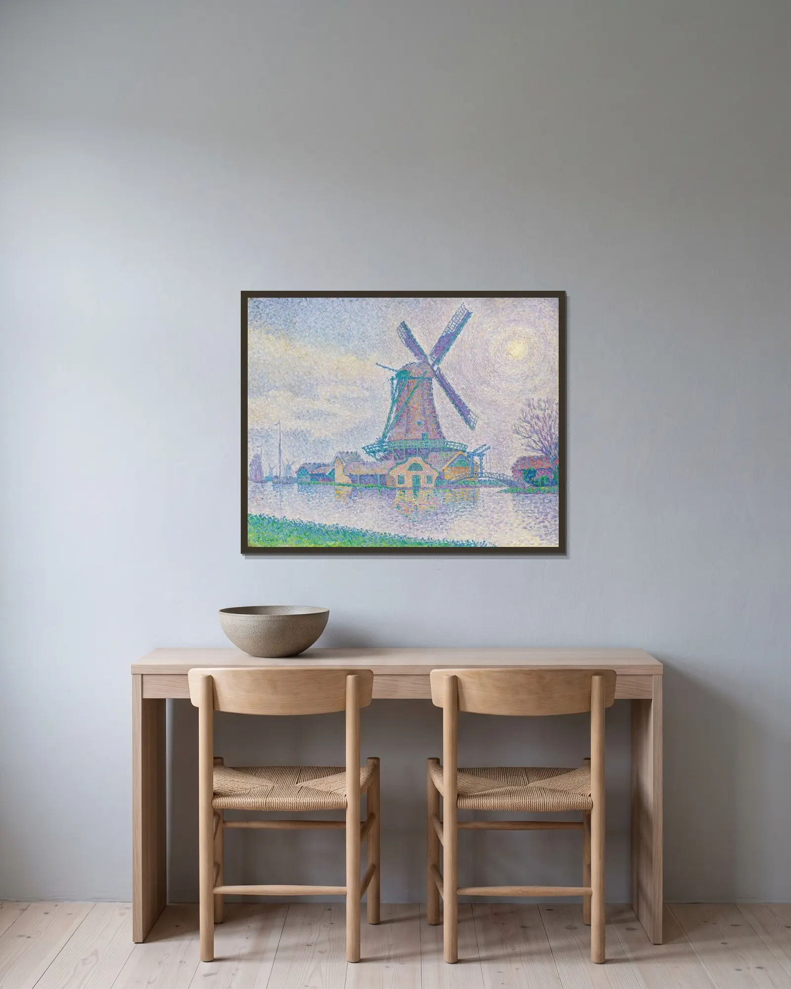 Moulin d’Edam av Paul Signac inramad på en vägg