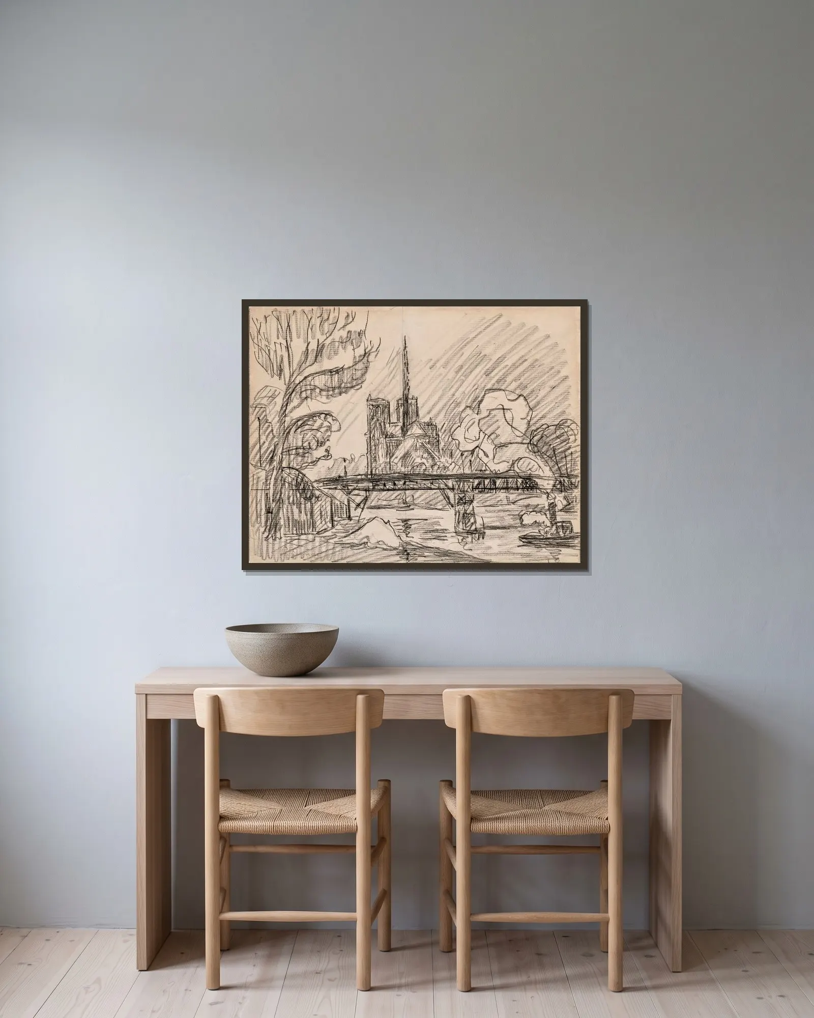 Paris. Notre-Dame av Paul Signac inramad på en vägg