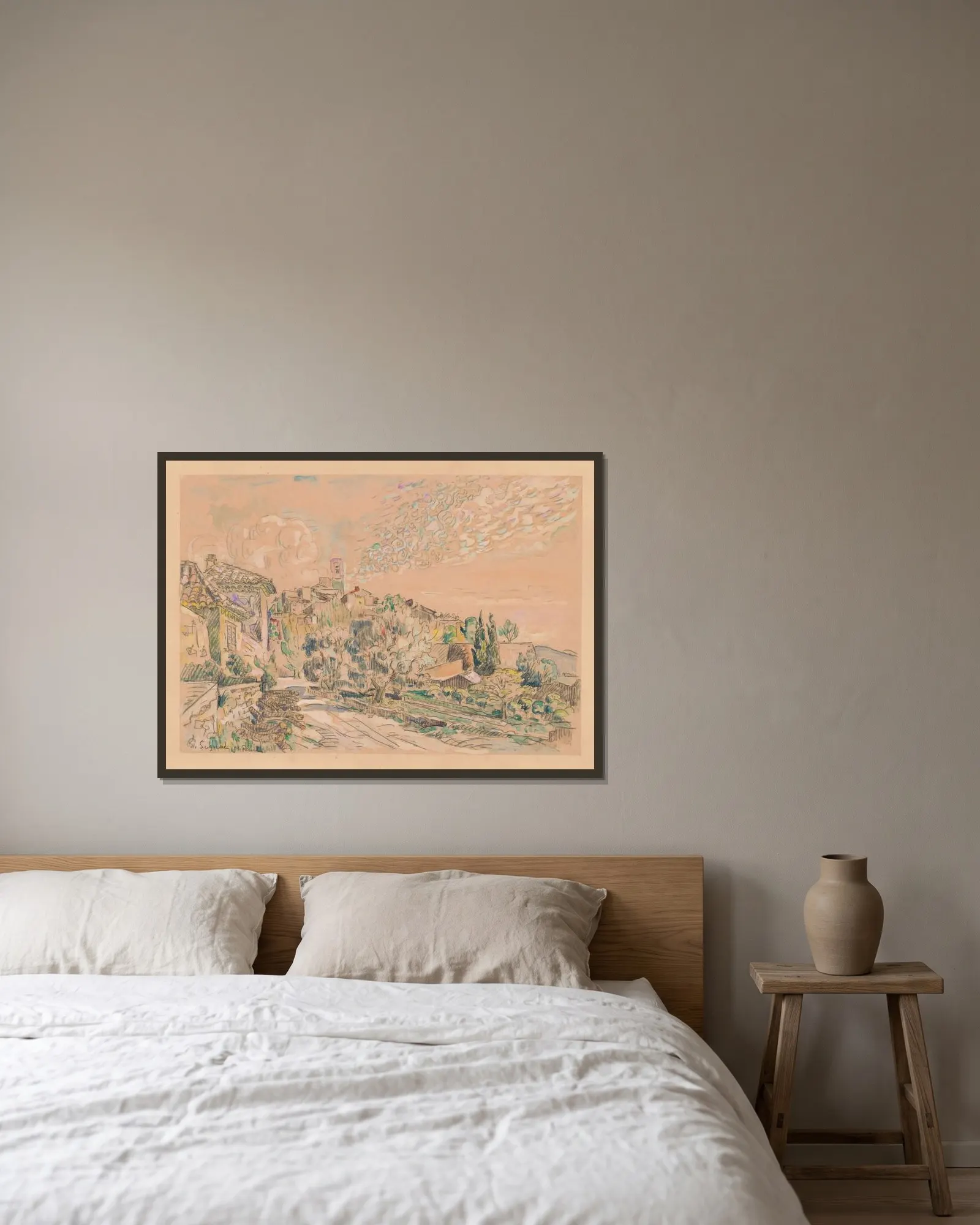 Saint-Paul-de-Vence av Paul Signac inramad på en vägg