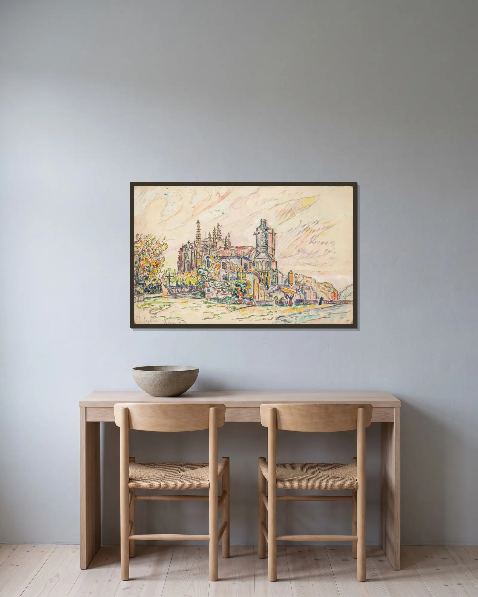 Viviers, 1928 av Paul Signac inramad på en vägg