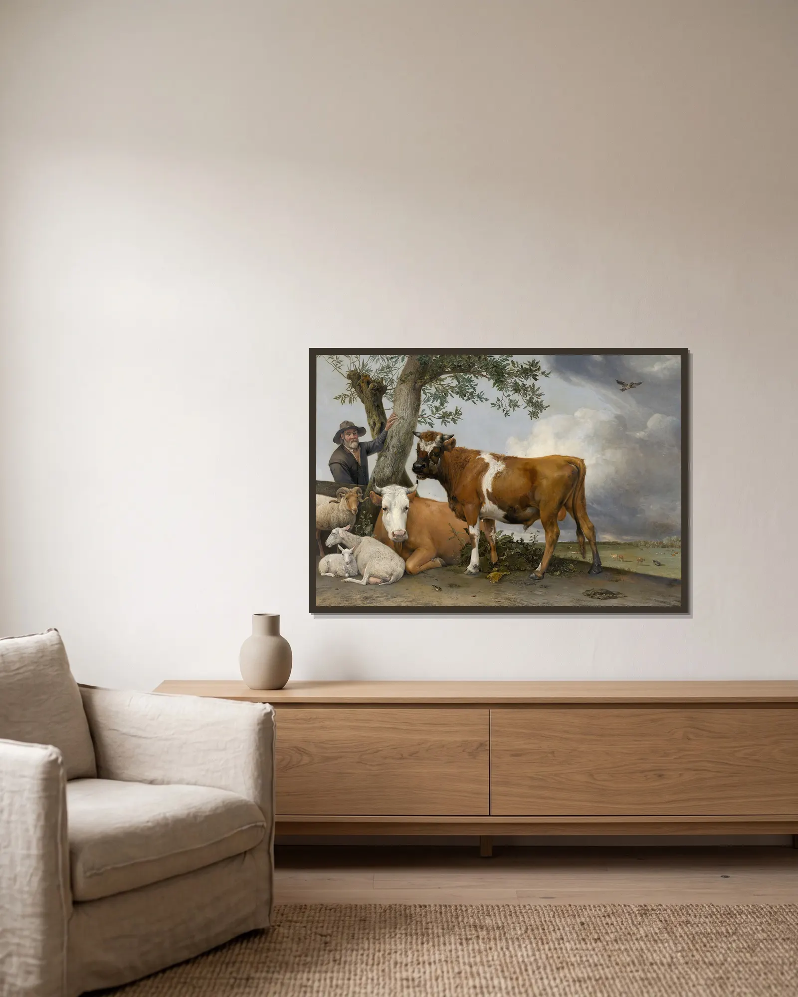 The Bull av Paulus Potter inramad på en vägg