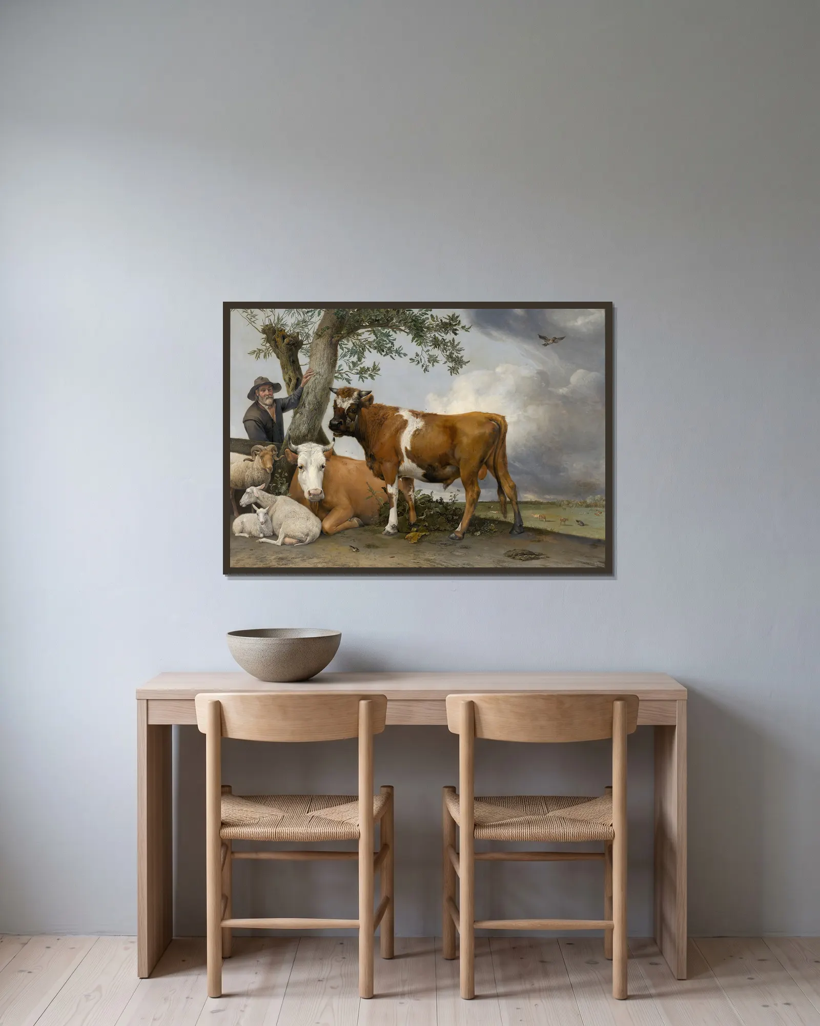 The Bull av Paulus Potter inramad på en vägg