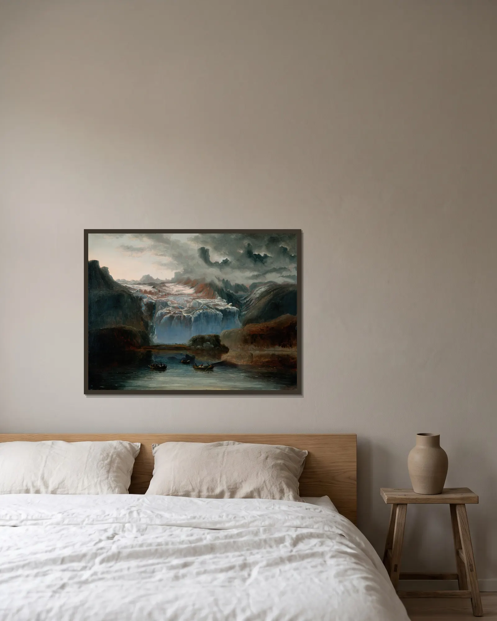 The Glacier, Jostedalsbreen av Peder Balke inramad på en vägg