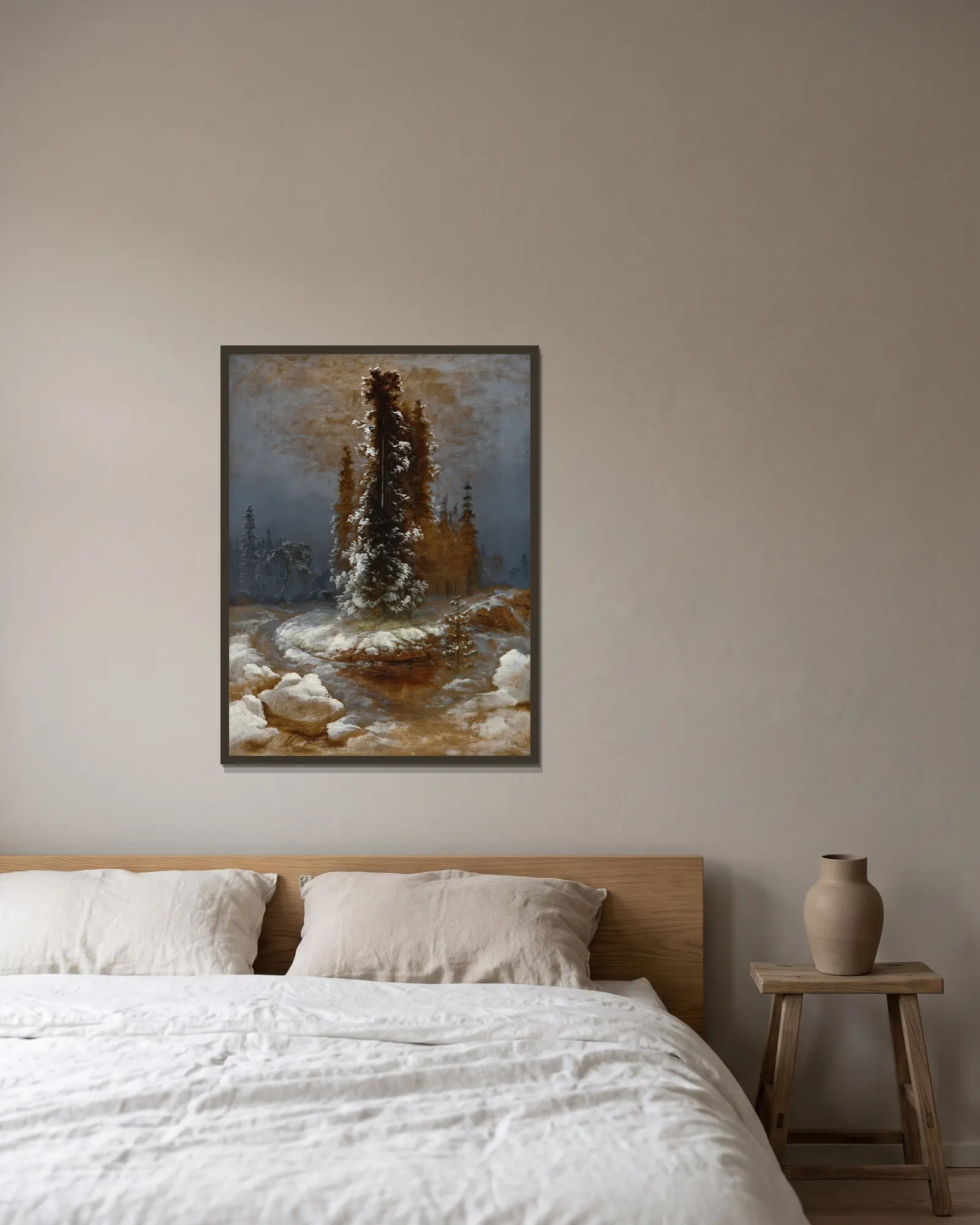 Vårløsning (Spring Thaw) av Peder Balke inramad på en vägg