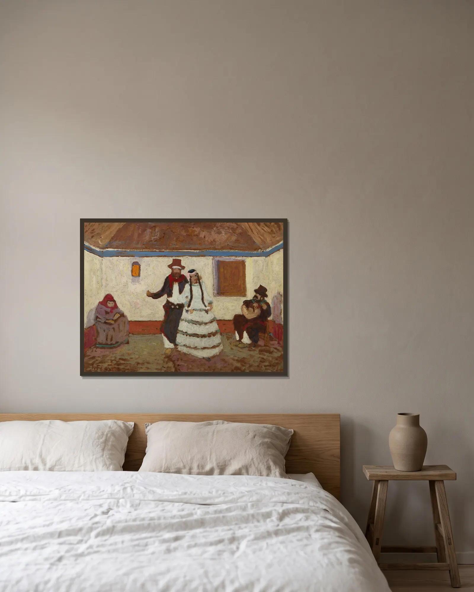Baile En El Rancho (from 1880 until 1938) av Pedro Figari inramad på en vägg