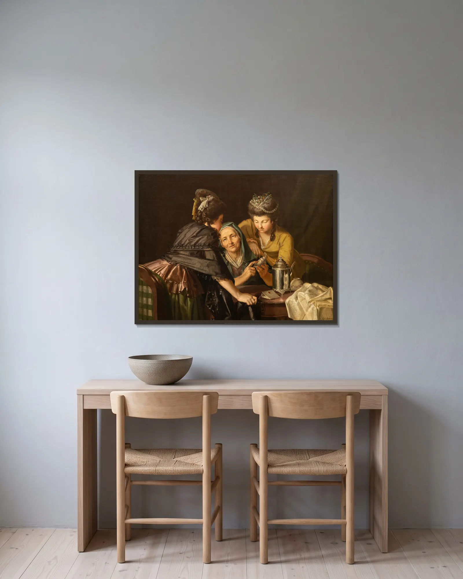 Hos spågumman av Pehr Hilleström inramad på en vägg