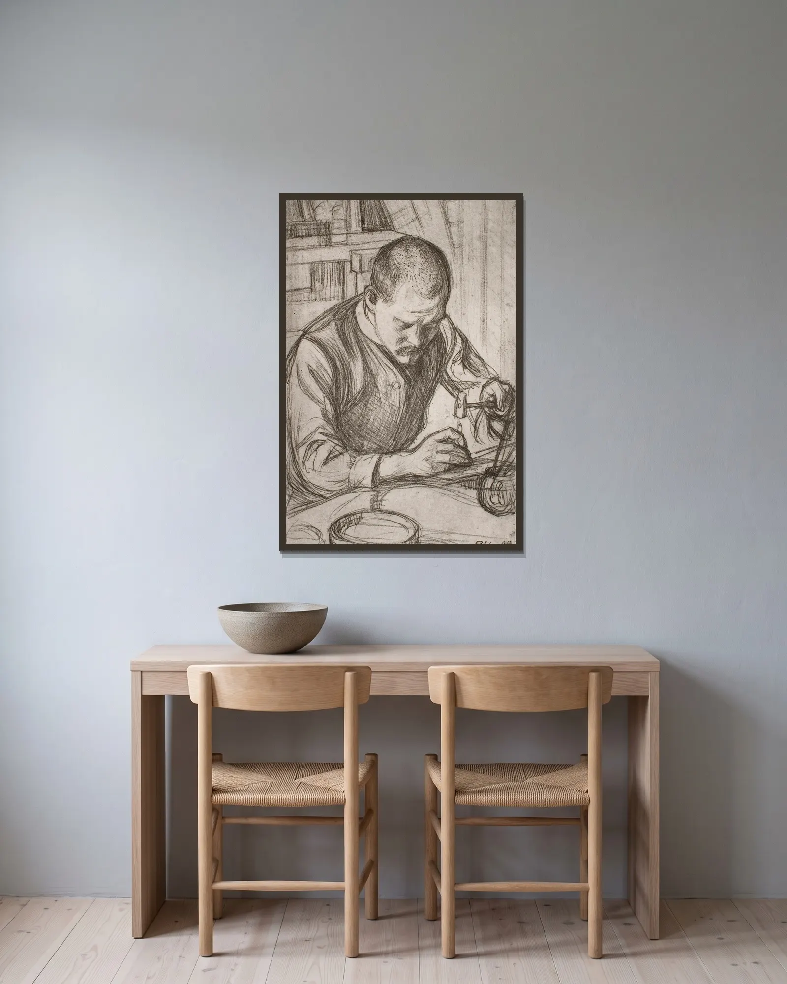 Arttu Embossing Copper av Pekka Halonen inramad på en vägg