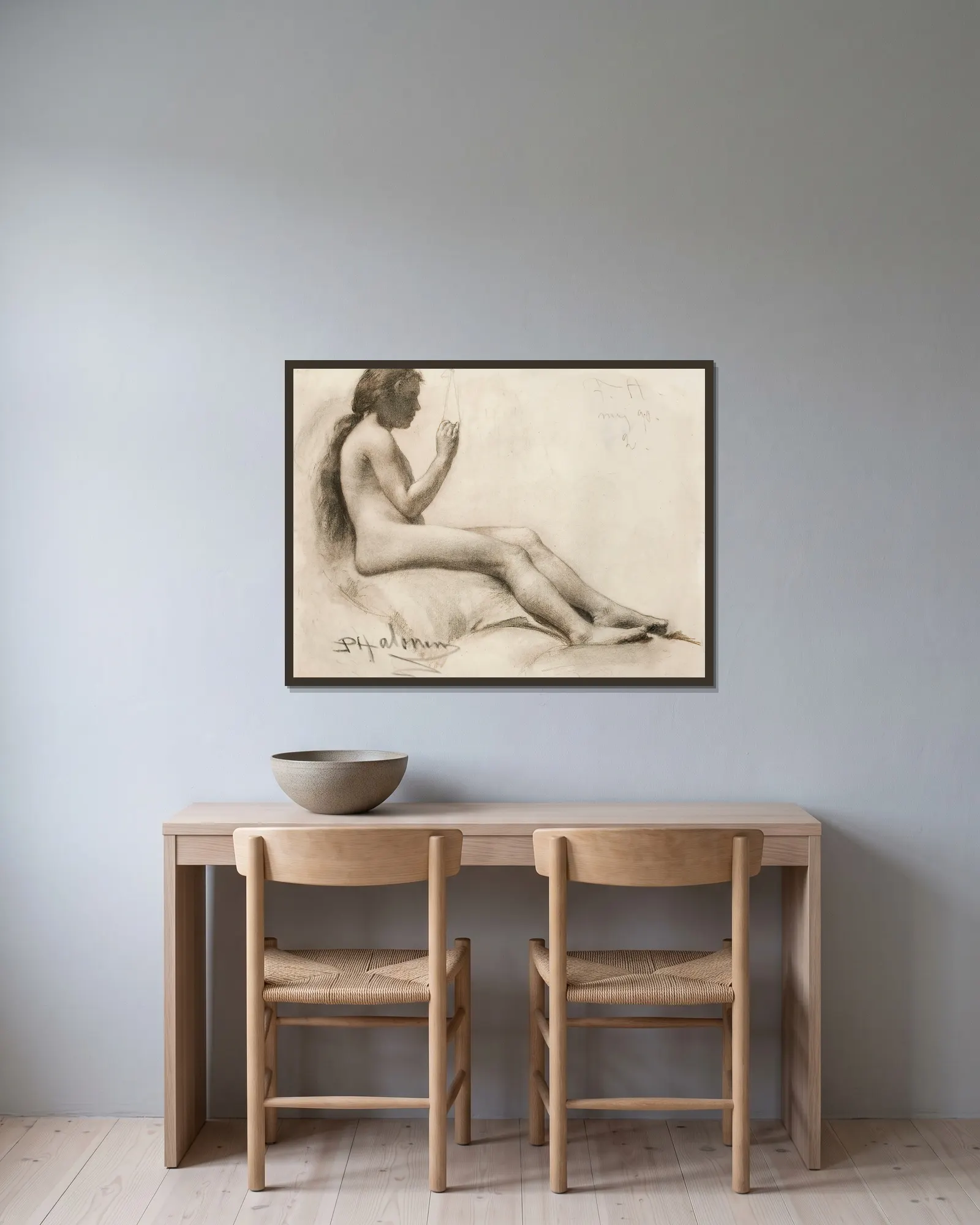 Seated Female Model av Pekka Halonen inramad på en vägg