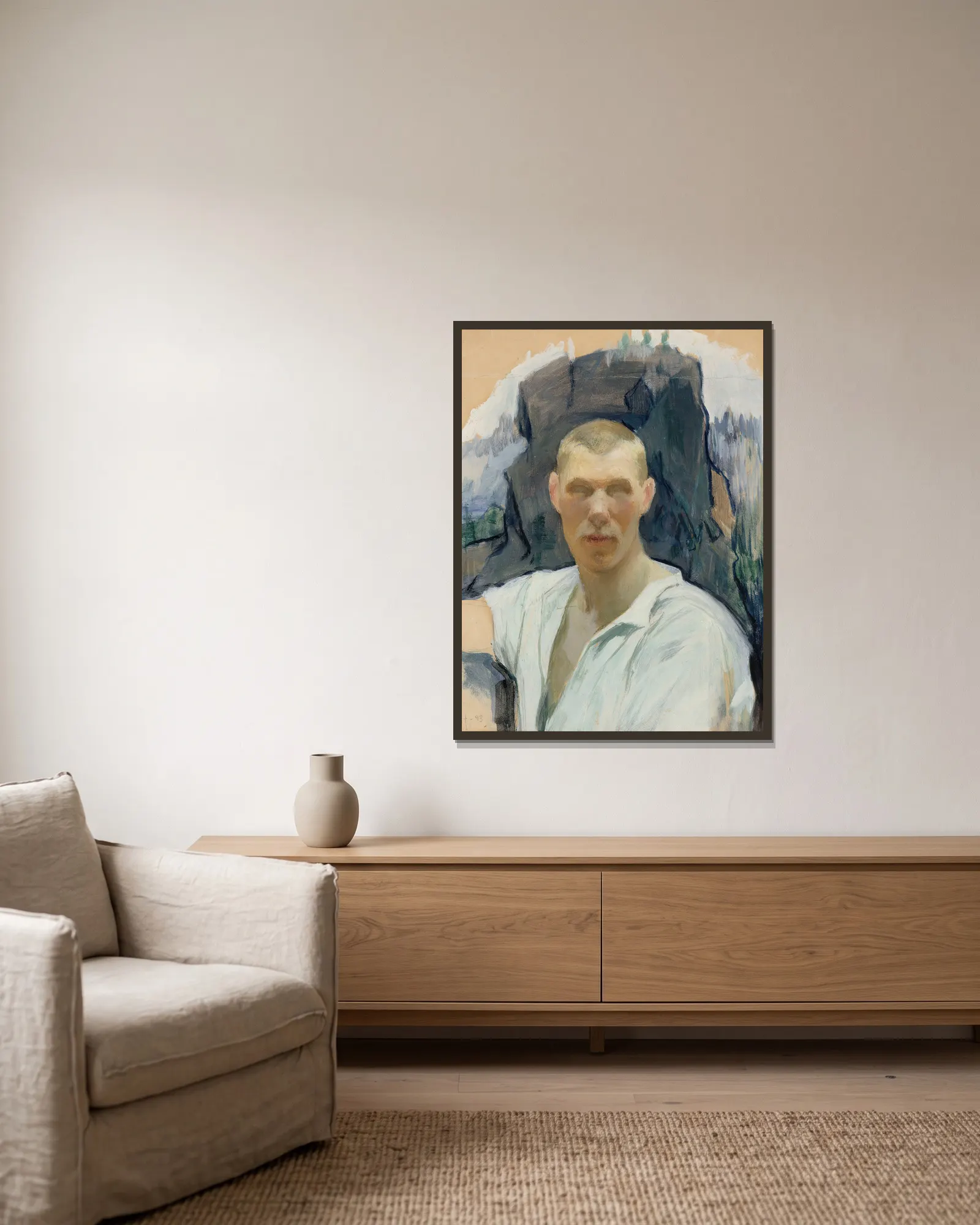 Self-Portrait av Pekka Halonen inramad på en vägg