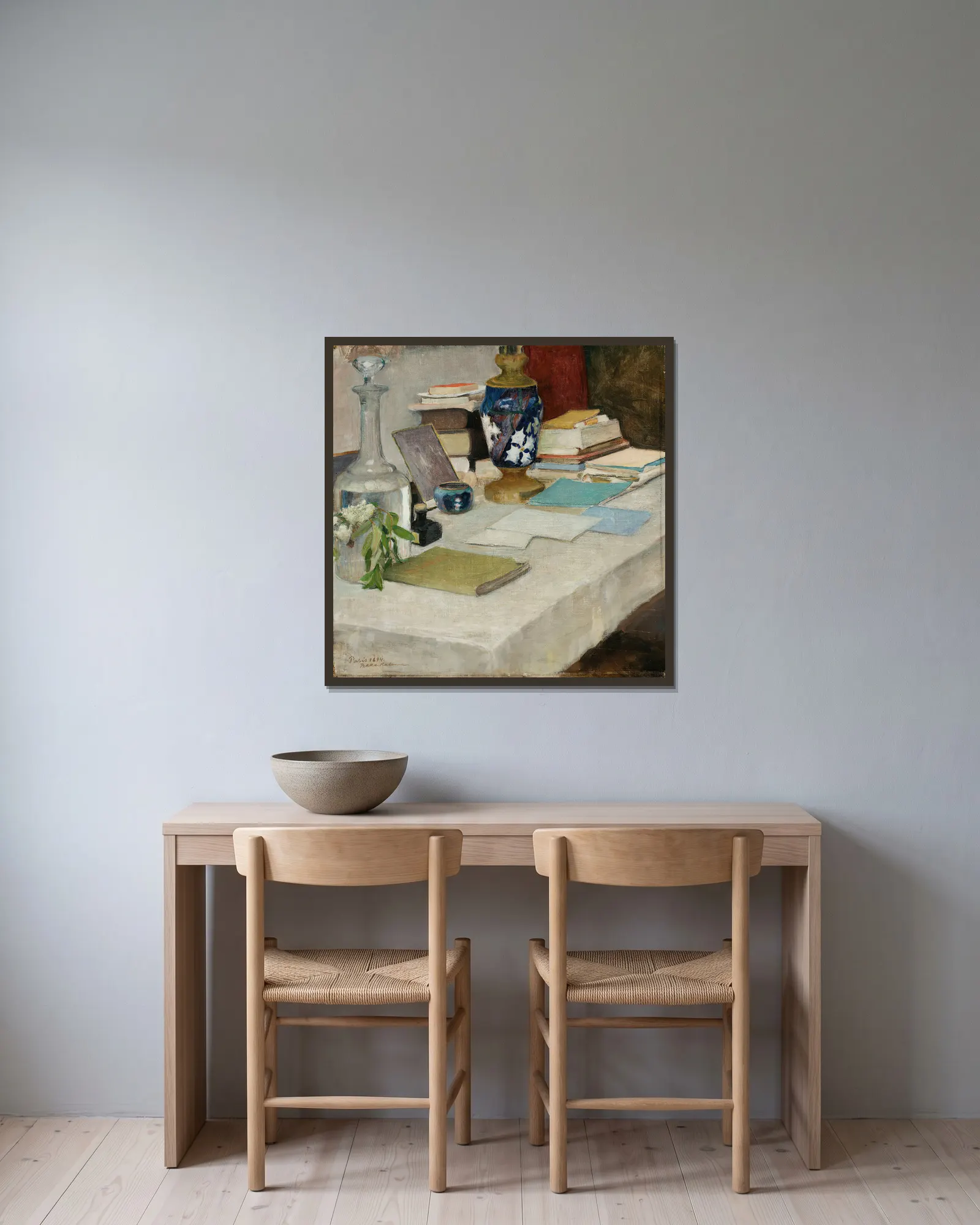 Still Life av Pekka Halonen inramad på en vägg