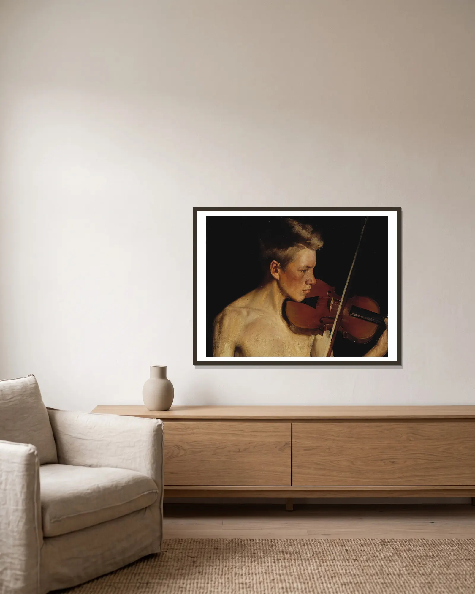 The Violinist av Pekka Halonen inramad på en vägg