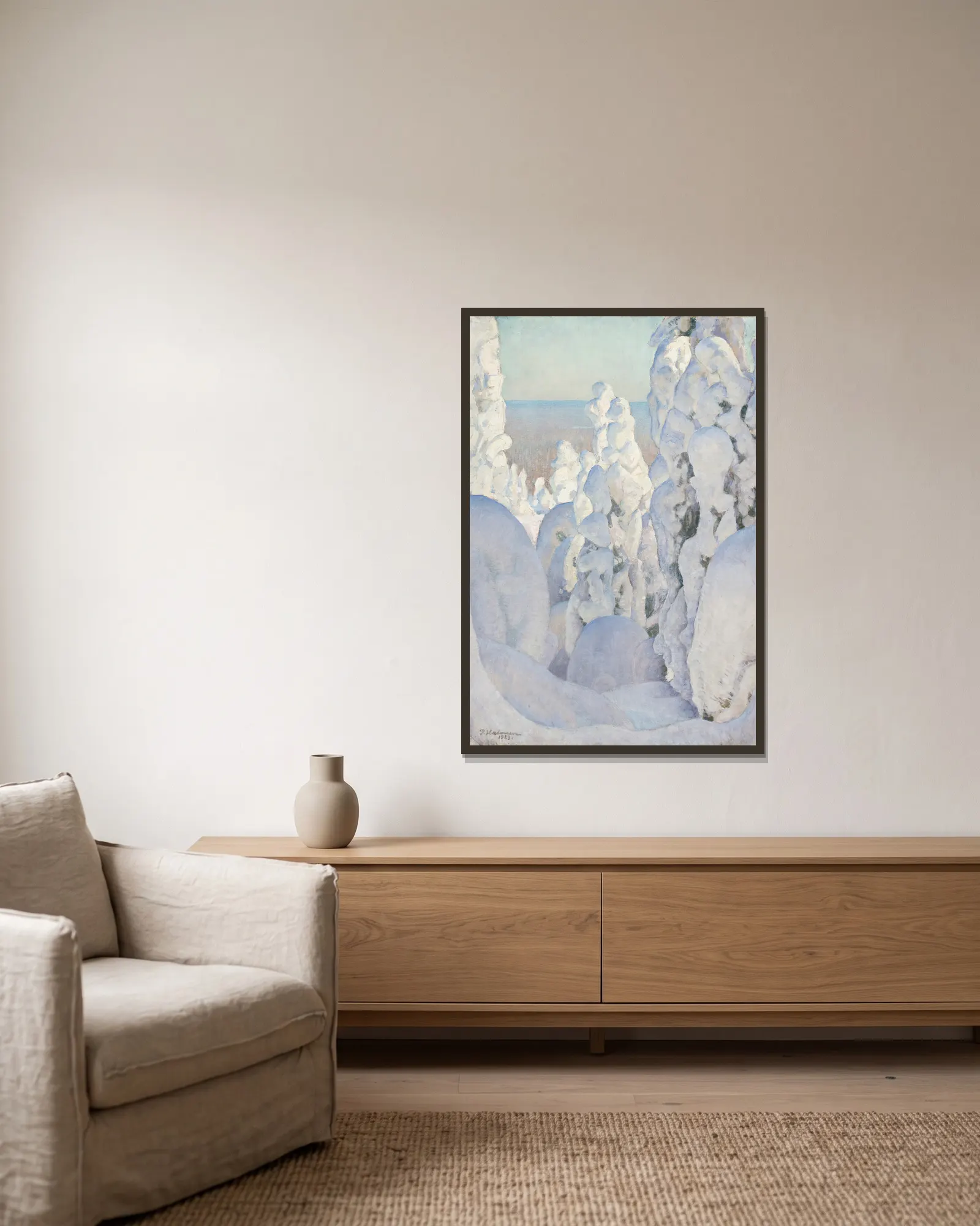 Winter Landscape, Kinahmi av Pekka Halonen inramad på en vägg