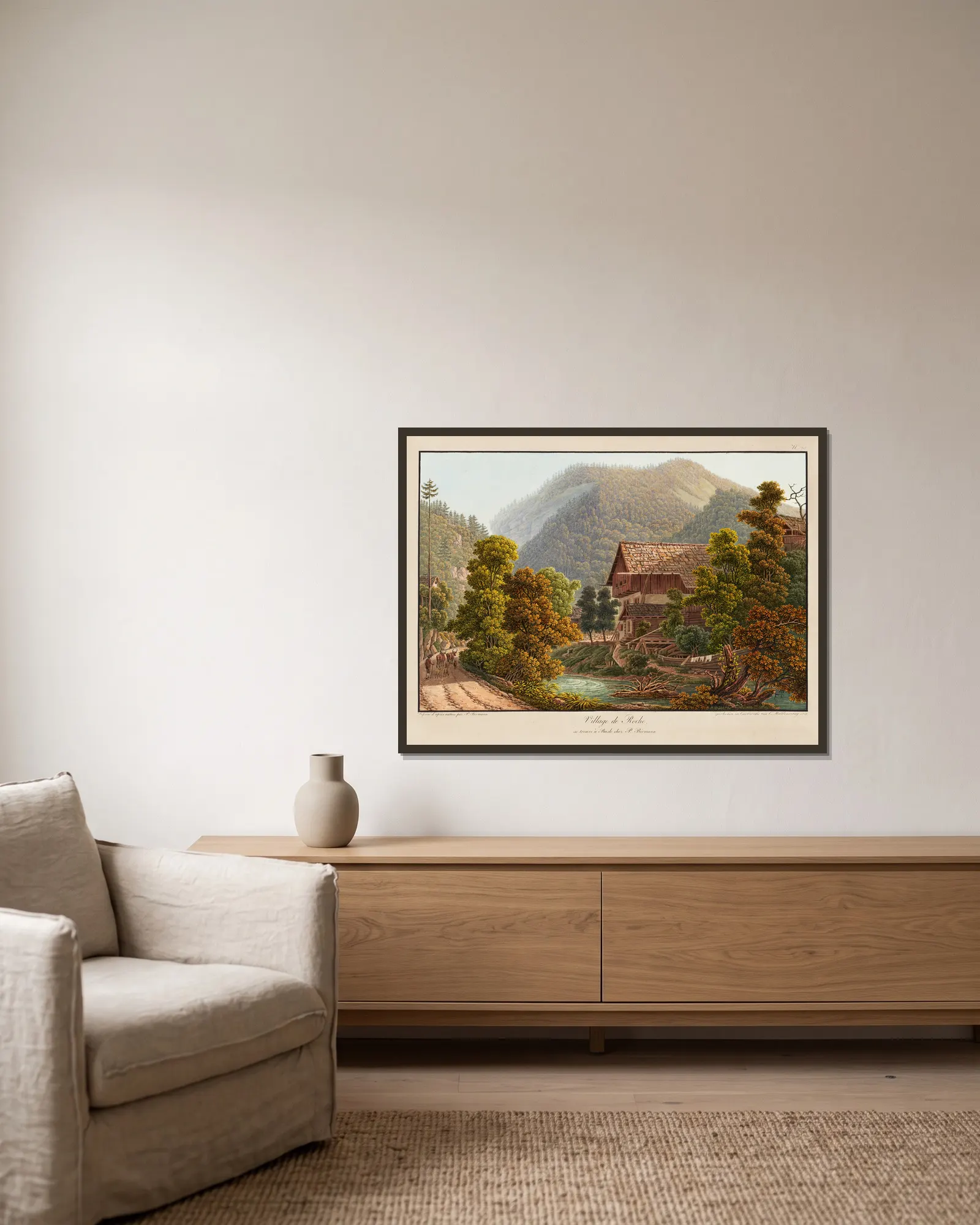 Village de Roche av Peter Birmann inramad på en vägg