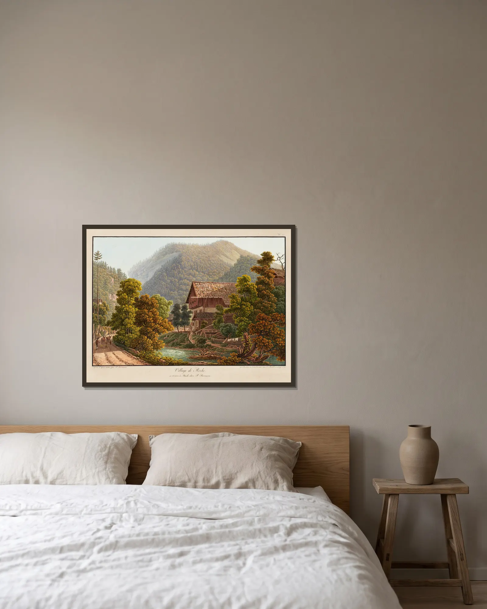 Village de Roche av Peter Birmann inramad på en vägg