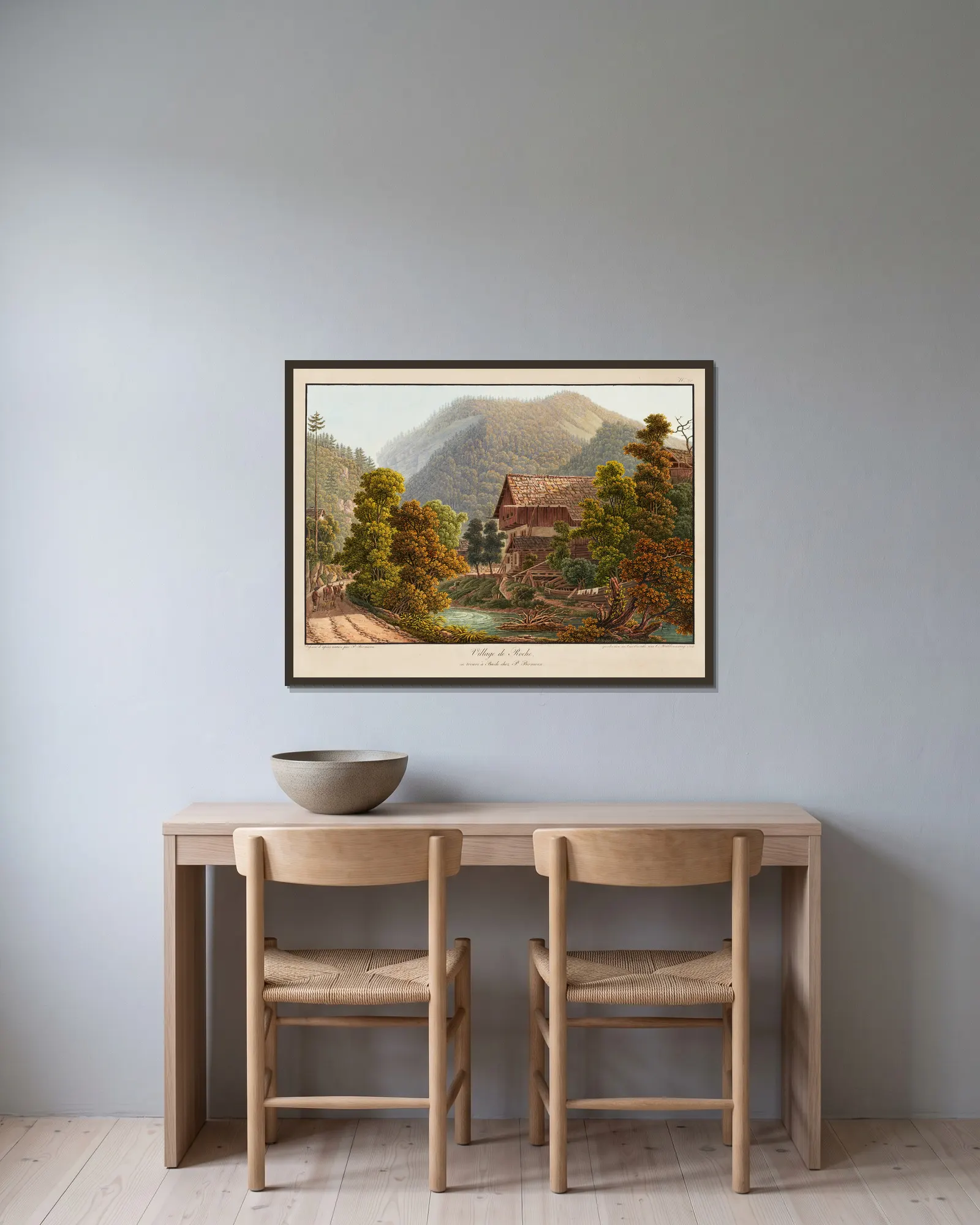 Village de Roche av Peter Birmann inramad på en vägg