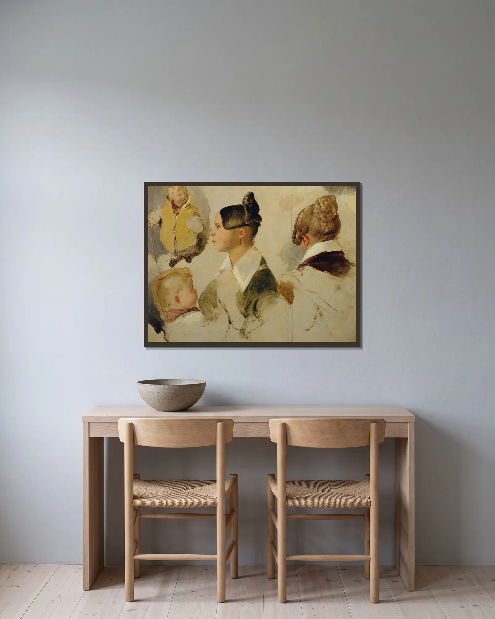 Figurale Studien av Peter Fendi inramad på en vägg
