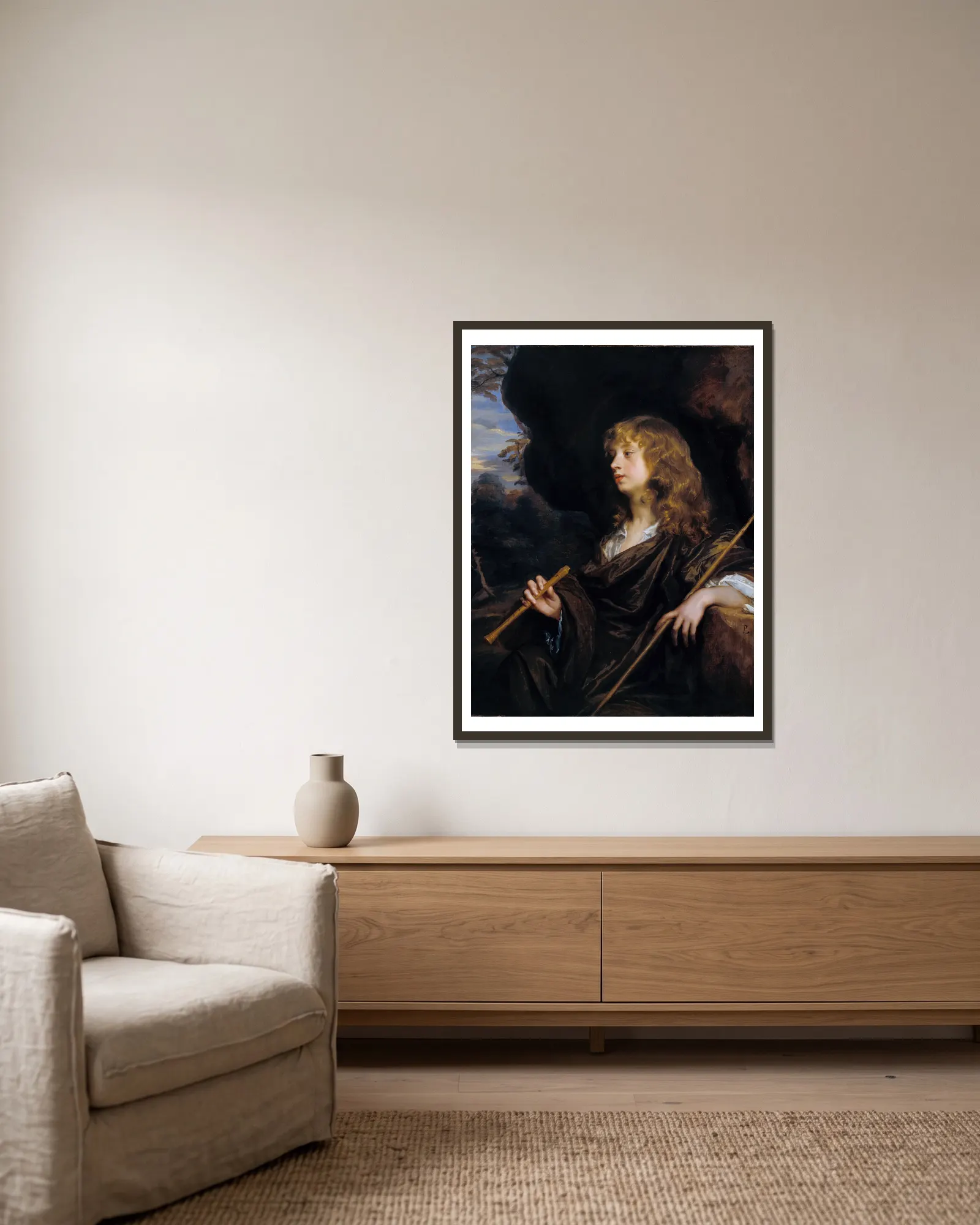 A Boy as a Shepherd av Sir Peter Lely inramad på en vägg