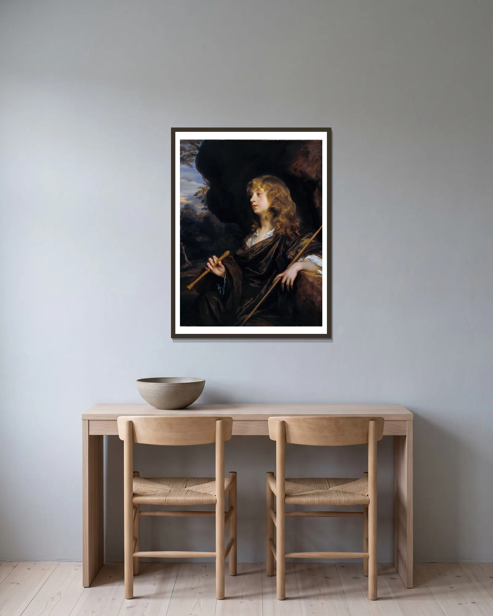 A Boy as a Shepherd av Sir Peter Lely inramad på en vägg